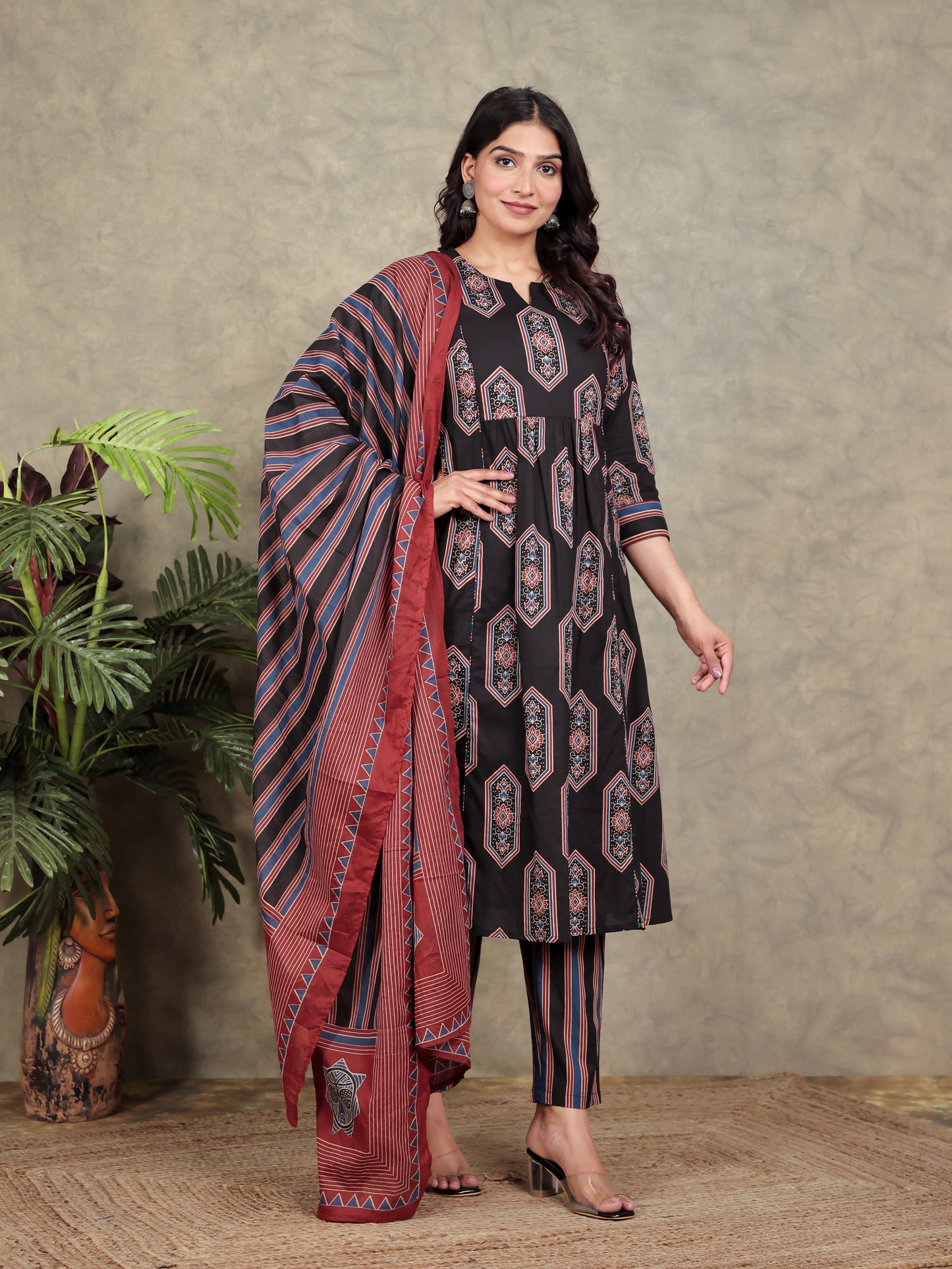 Soft Cotton Striped Black Dupatta