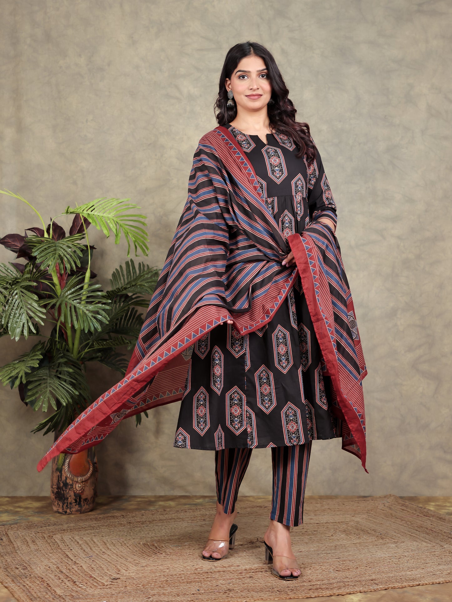 Soft Cotton Striped Black Dupatta