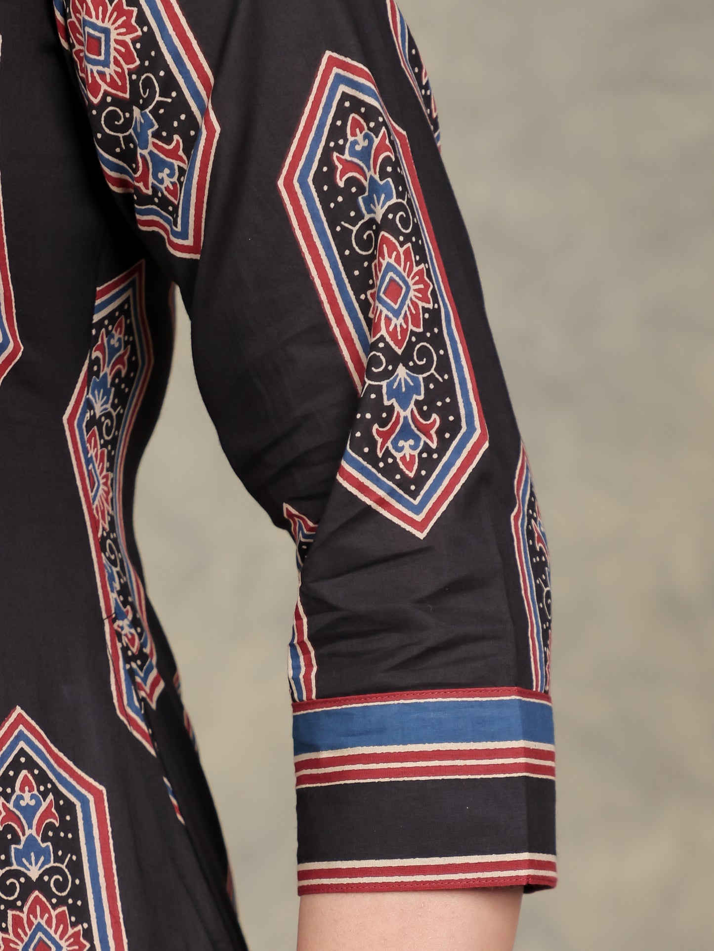 Soft Cotton Geometric Panelled Black Kurta