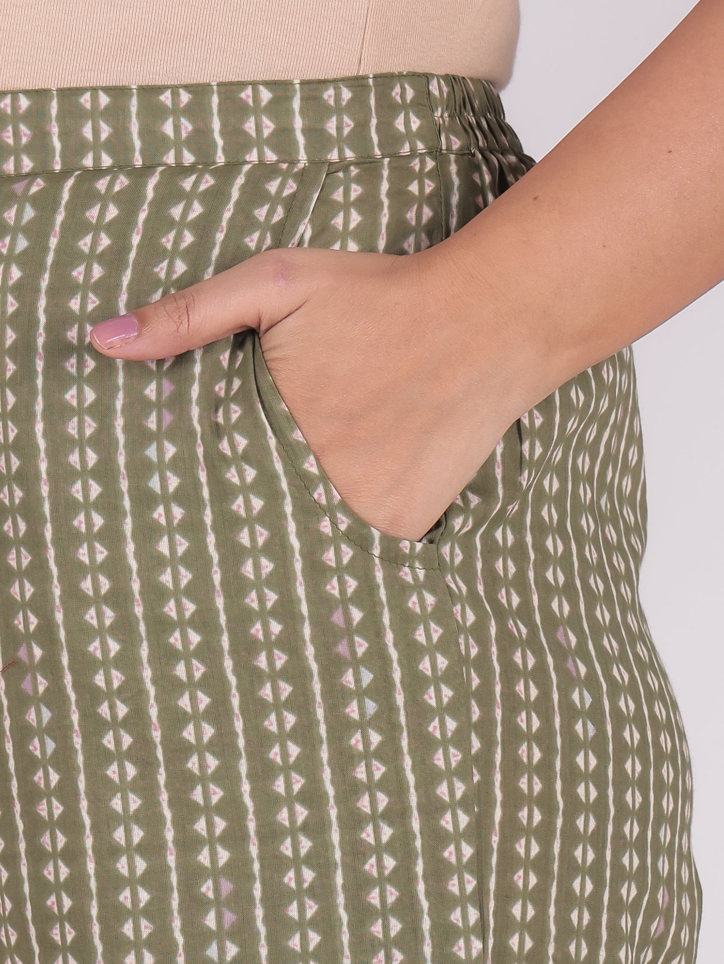 Soft Cotton Striped Green Straight Trousers