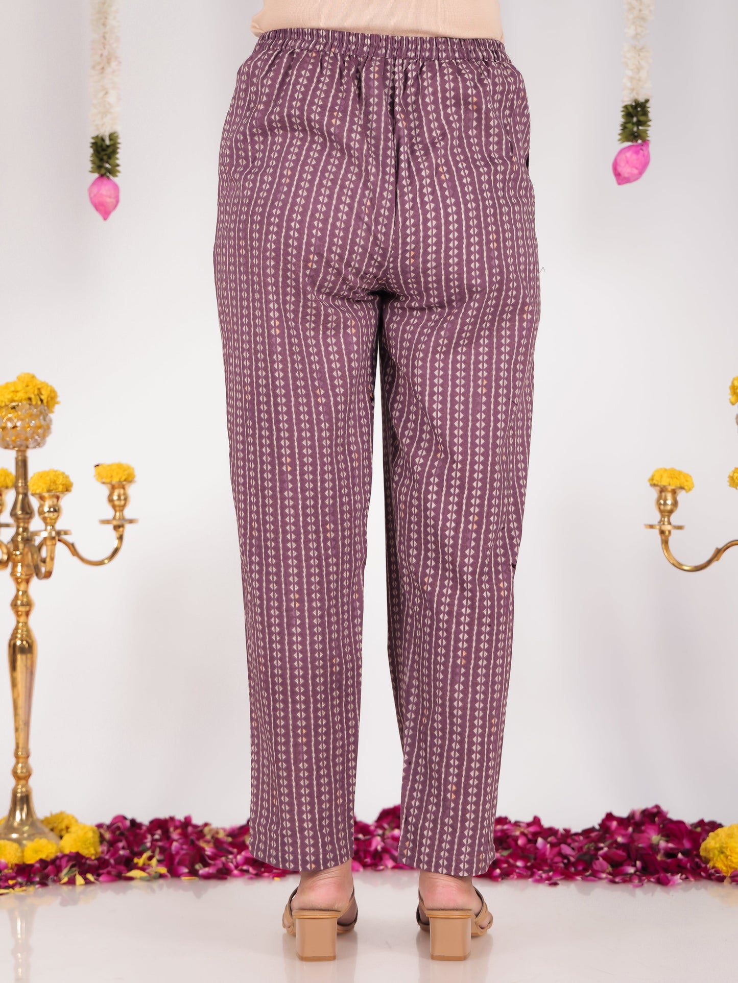 Soft Cotton Striped Purple Tapered Trousers
