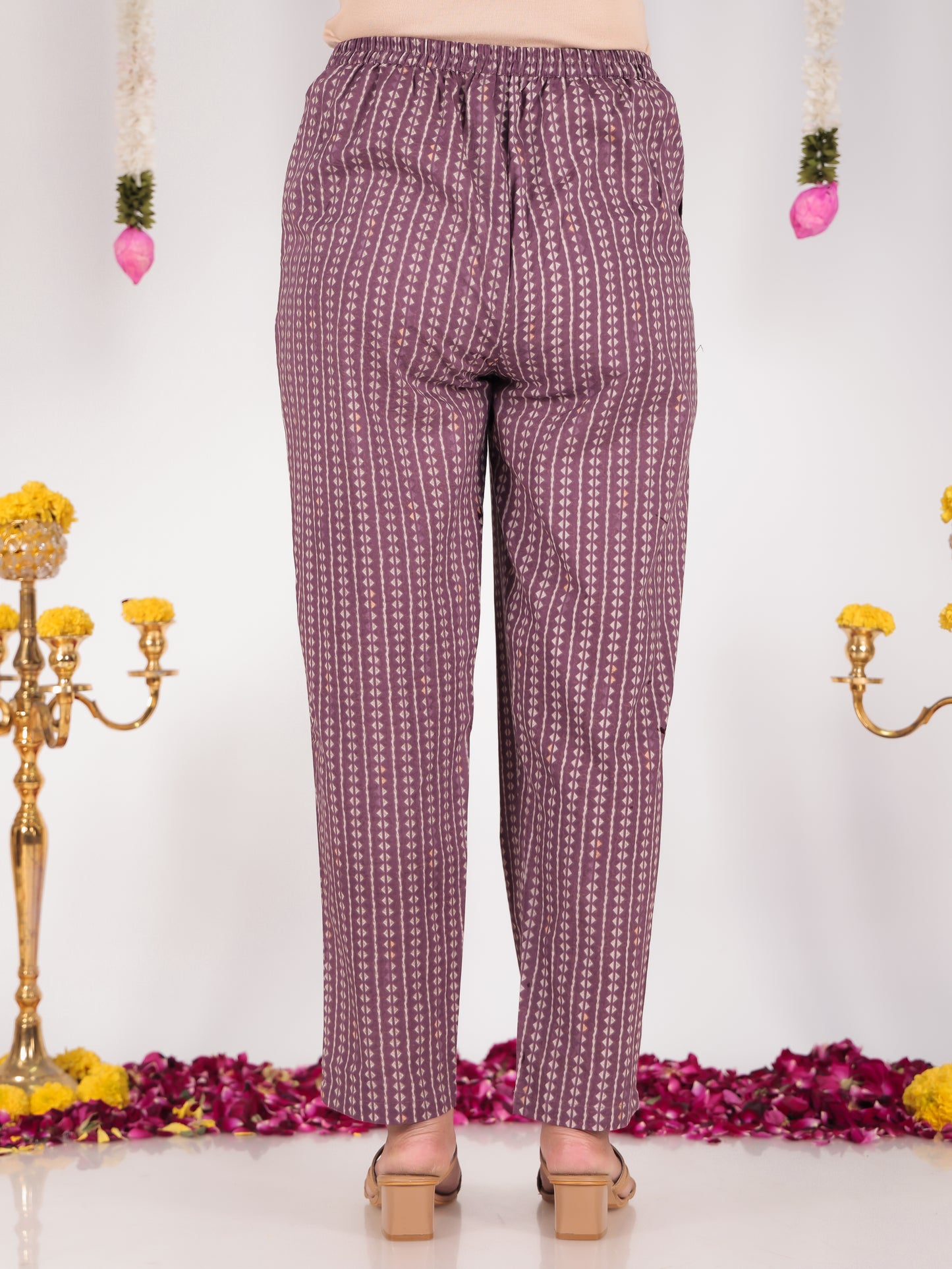 Soft Cotton Striped Purple Tapered Trousers