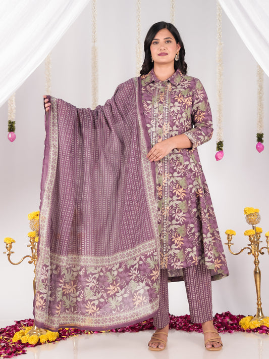 Cotton Voile Striped Purple Dupatta