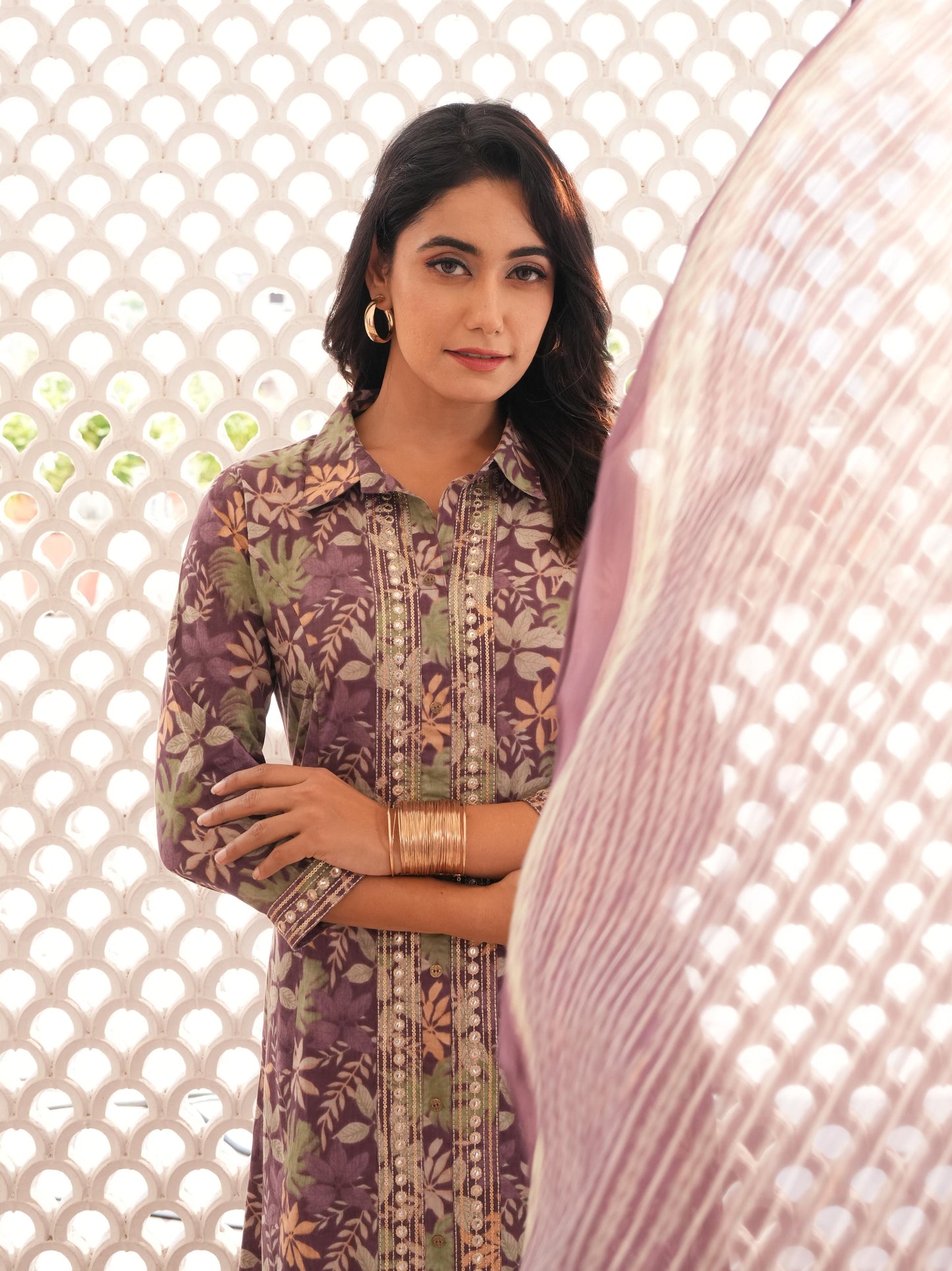 Cotton Voile Striped Purple Dupatta