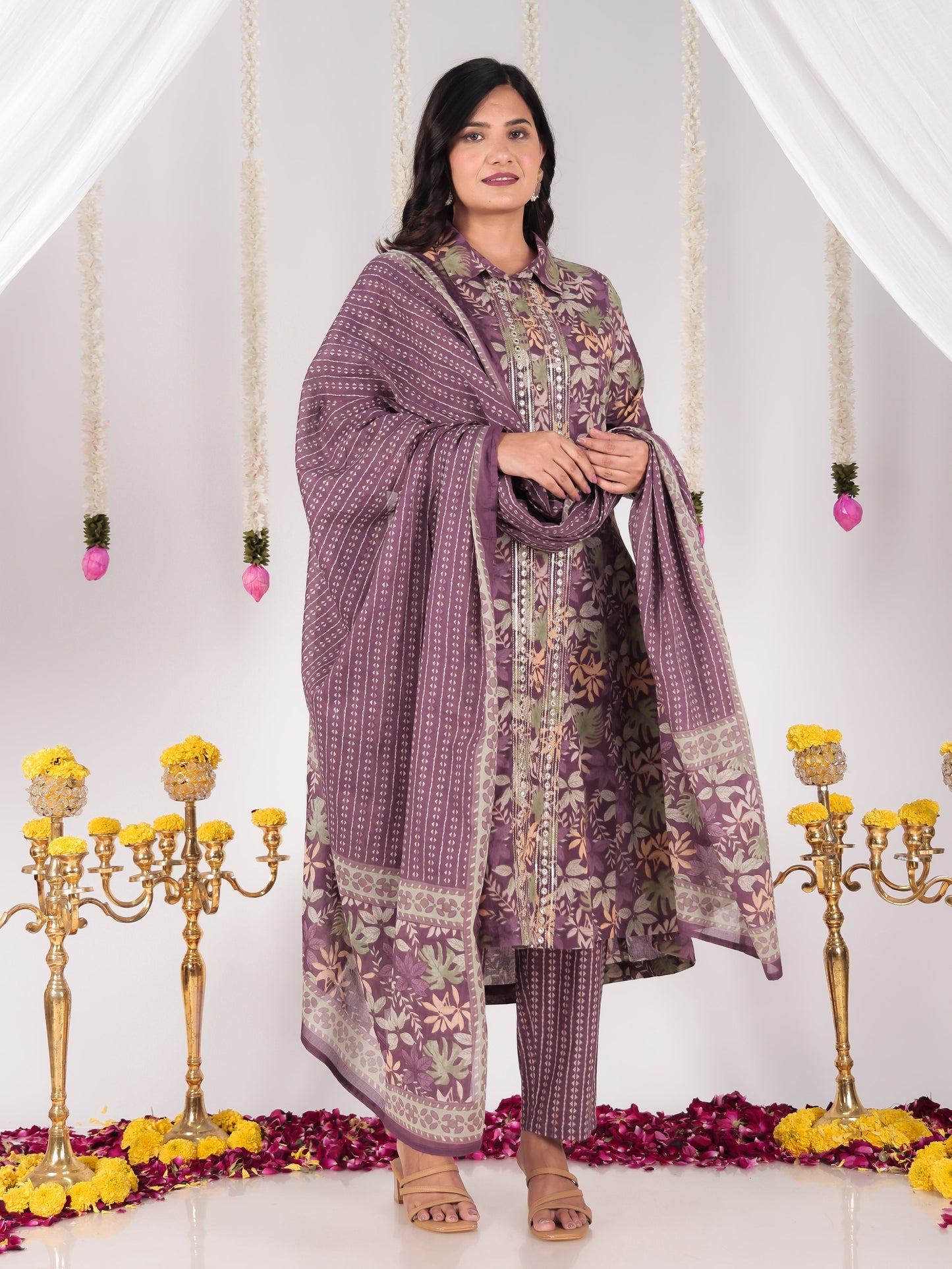 Cotton Voile Striped Purple Dupatta