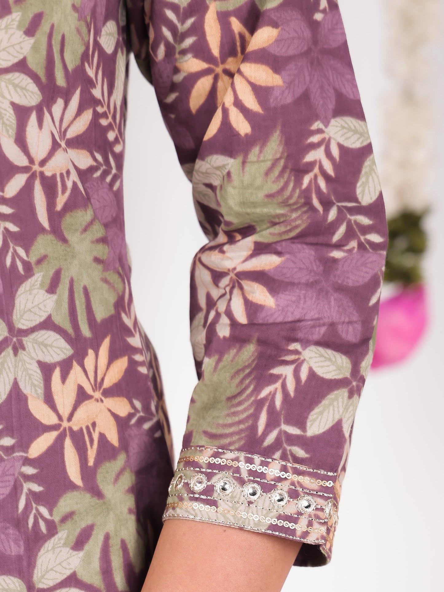 Embroidered Soft Cotton Floral High Low Purple Kurta