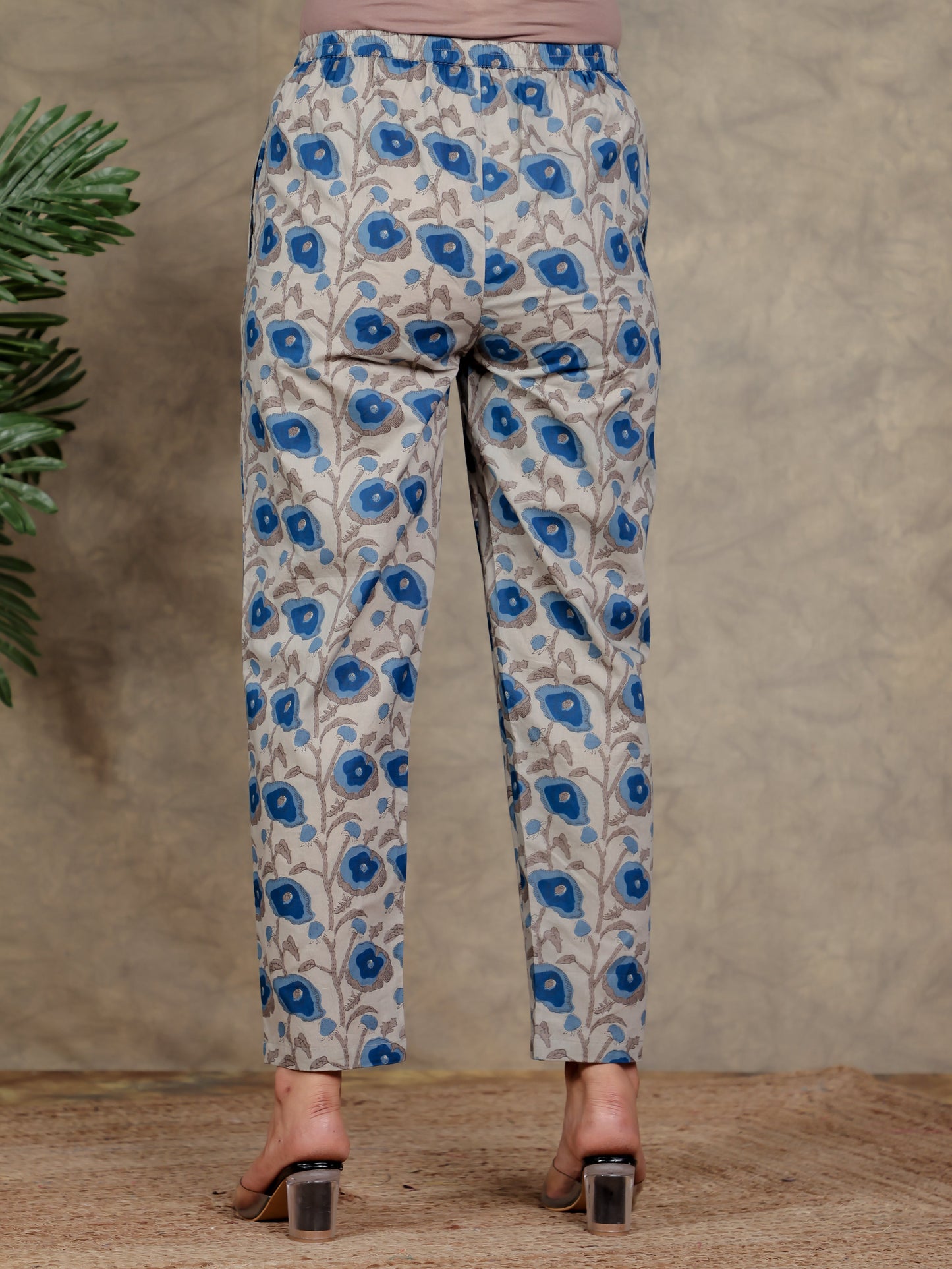 Soft Cotton Floral Beige Trousers  Tapered Trousers