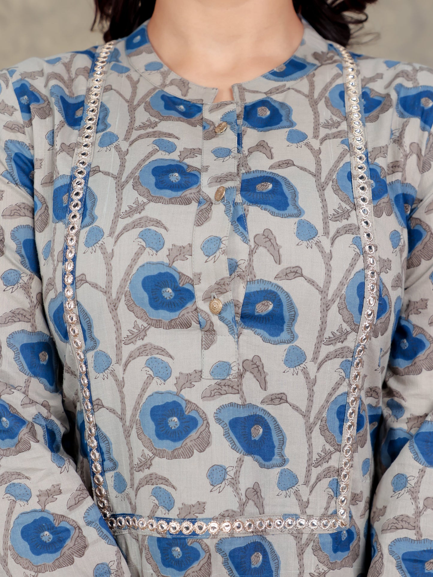 Soft Cotton Floral Straight Beige Kurta