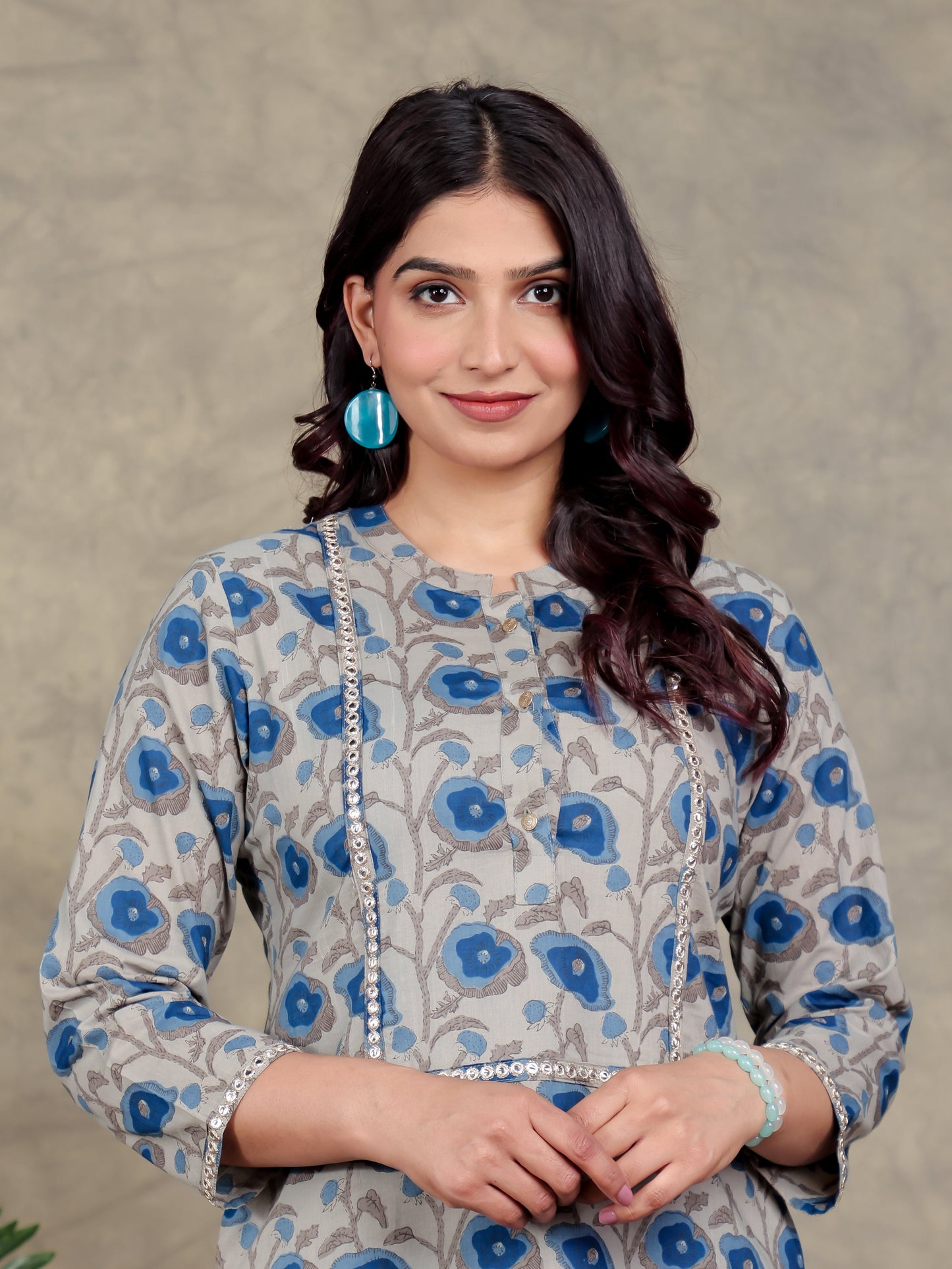 Soft Cotton Floral Straight Beige Kurta