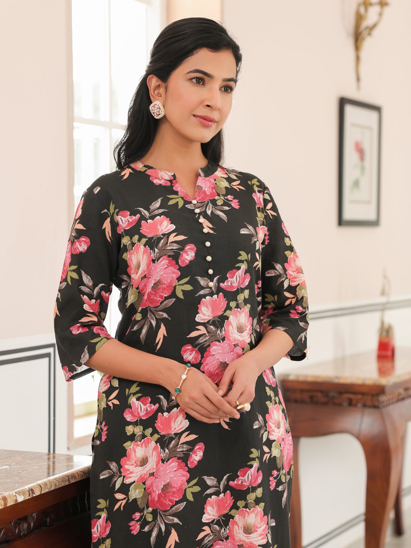 Linen Cotton Floral Kurta