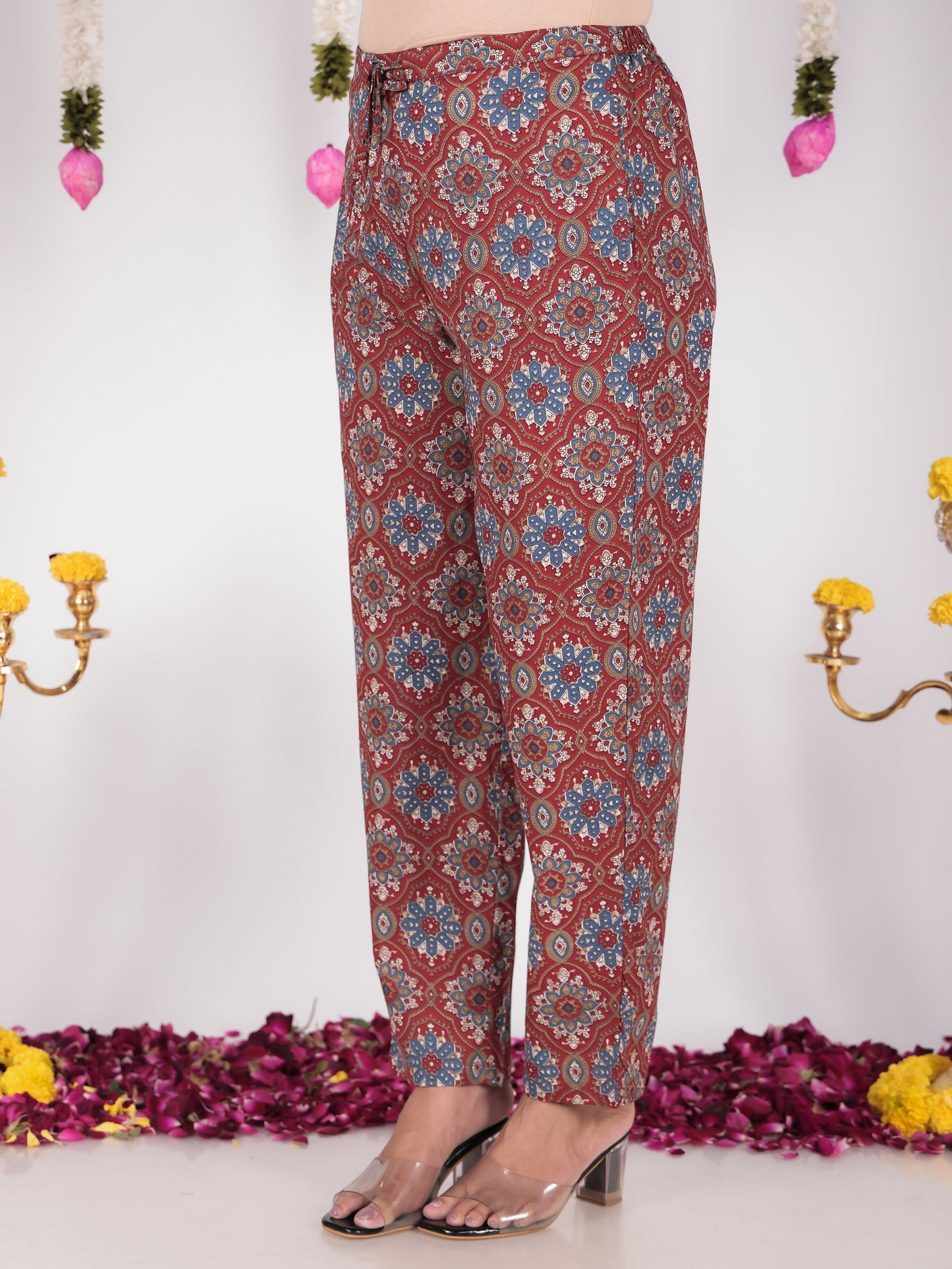 Soft Cotton Floral Straight Red Kurta