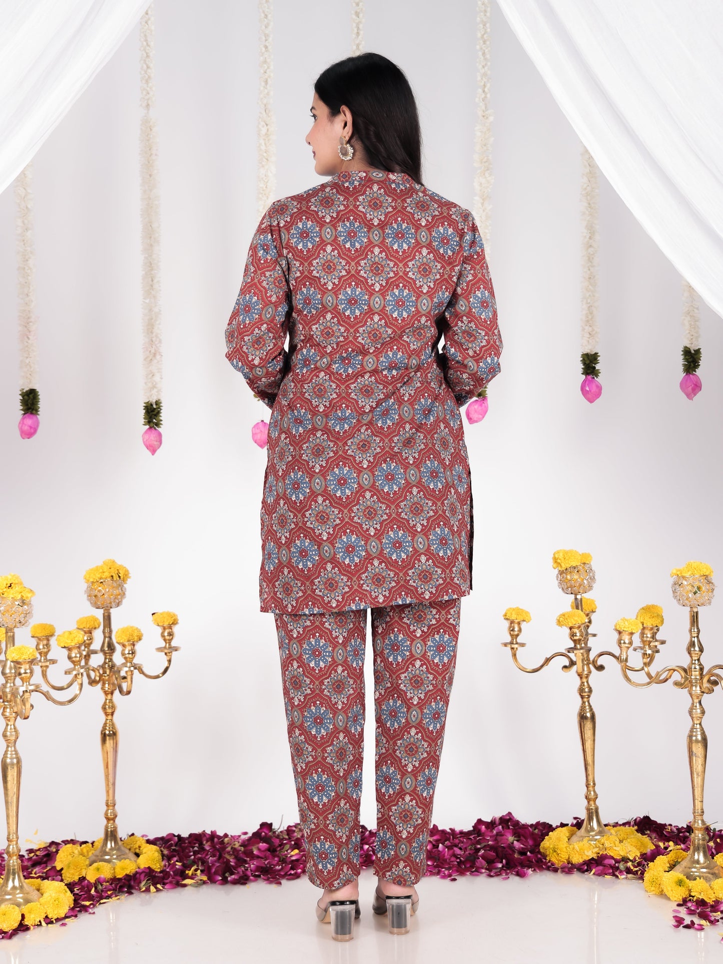 Soft Cotton Floral Straight Red Kurta
