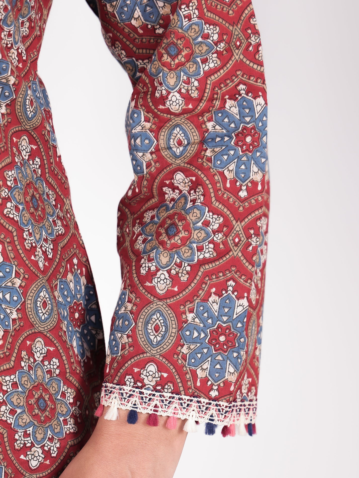 Soft Cotton Floral Straight Red Kurta