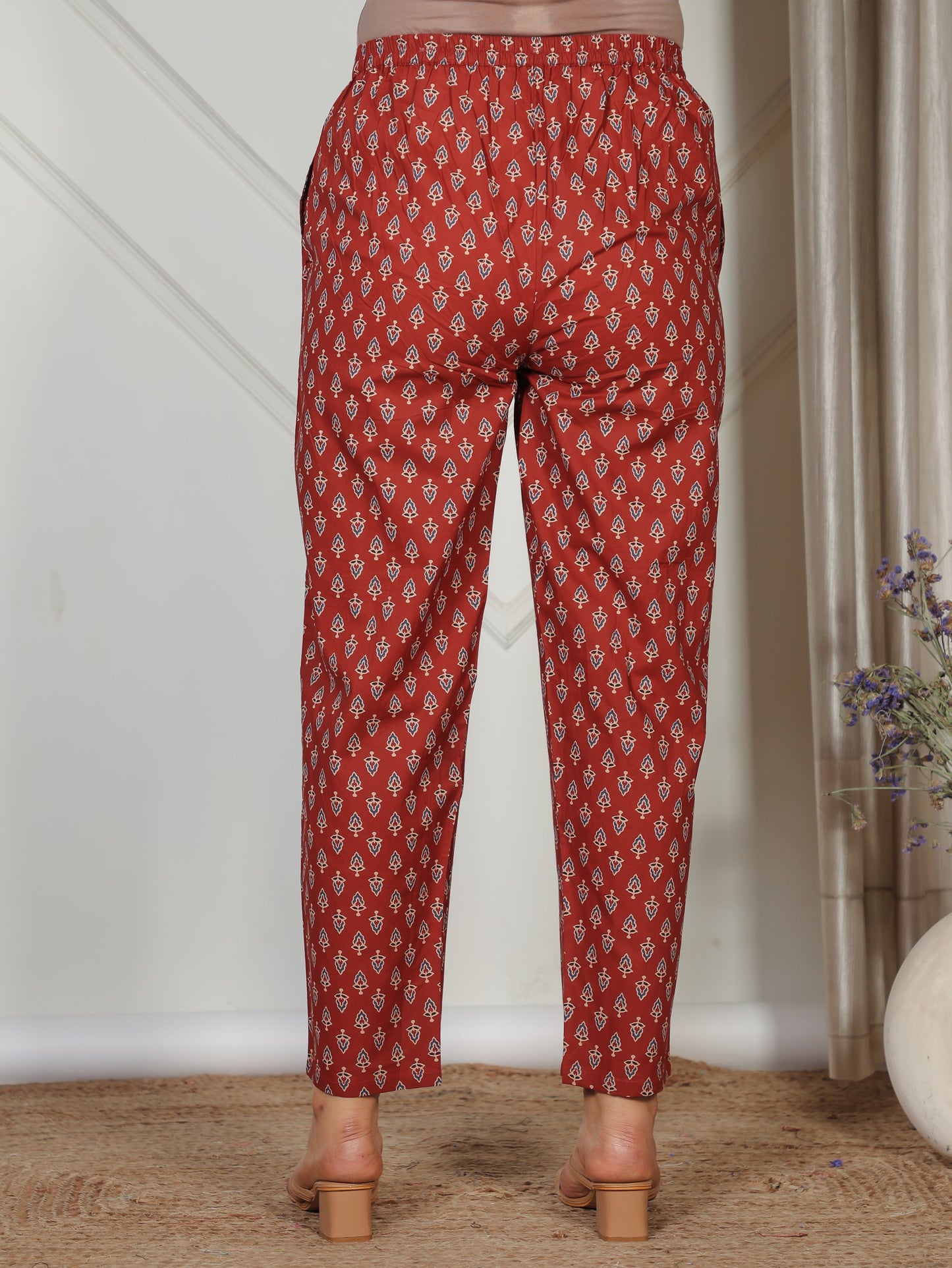 Soft Cotton Butti Red Tapered Trousers