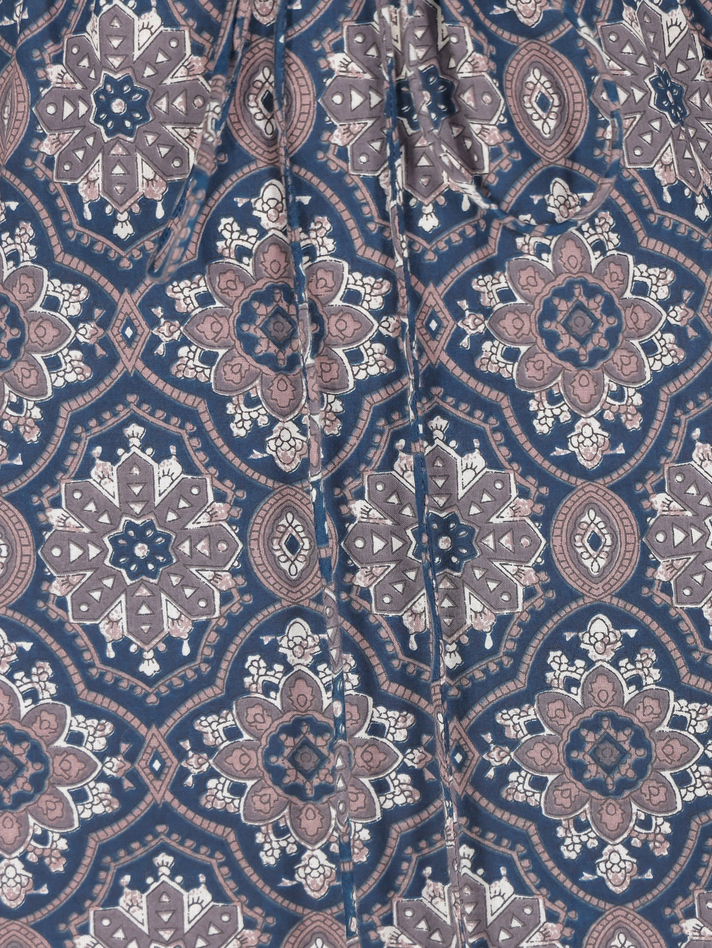 Embroidered Soft Cotton Geometric A-line Blue Dress