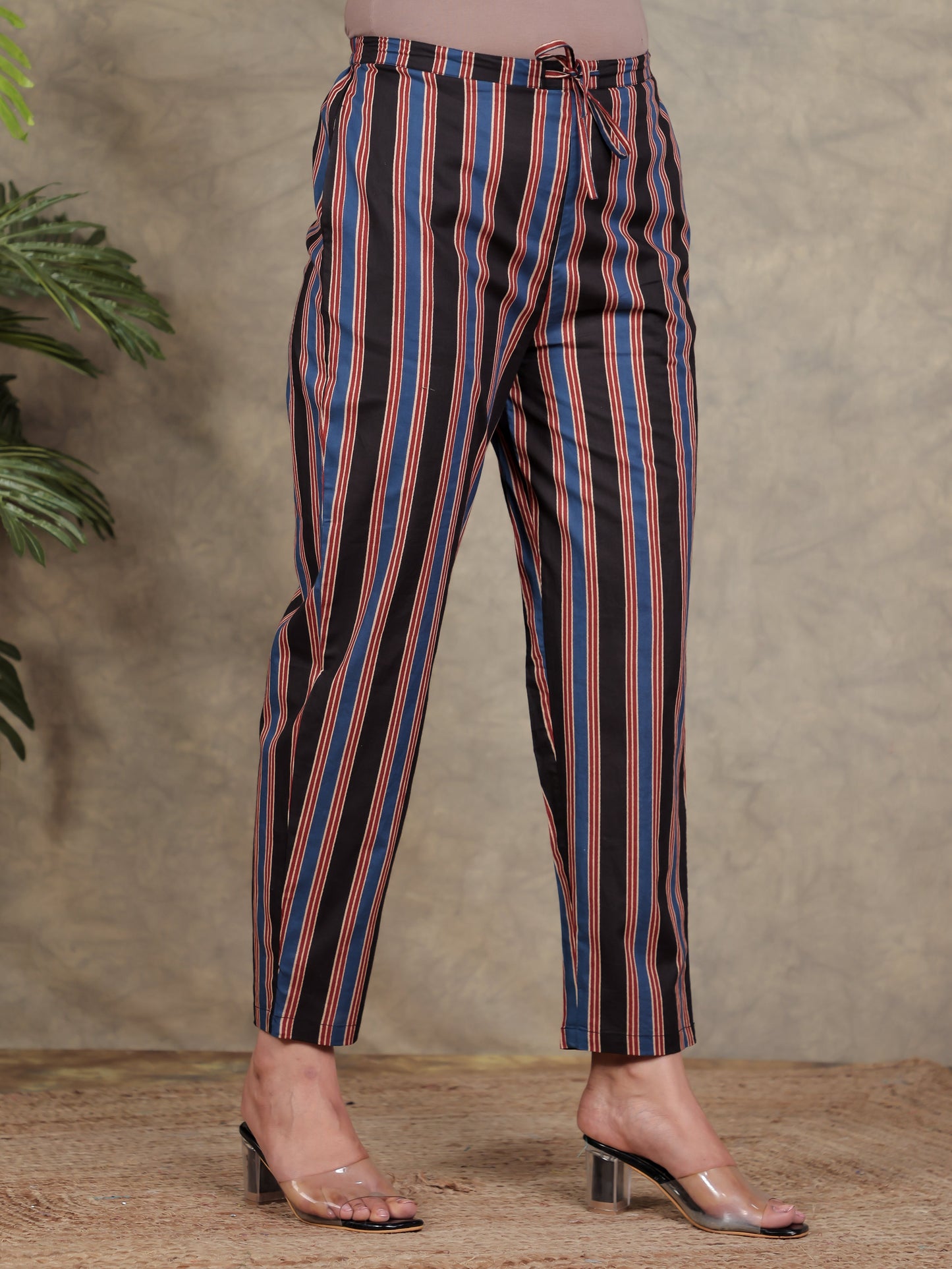 Soft Cotton Striped Black Tapered Trousers