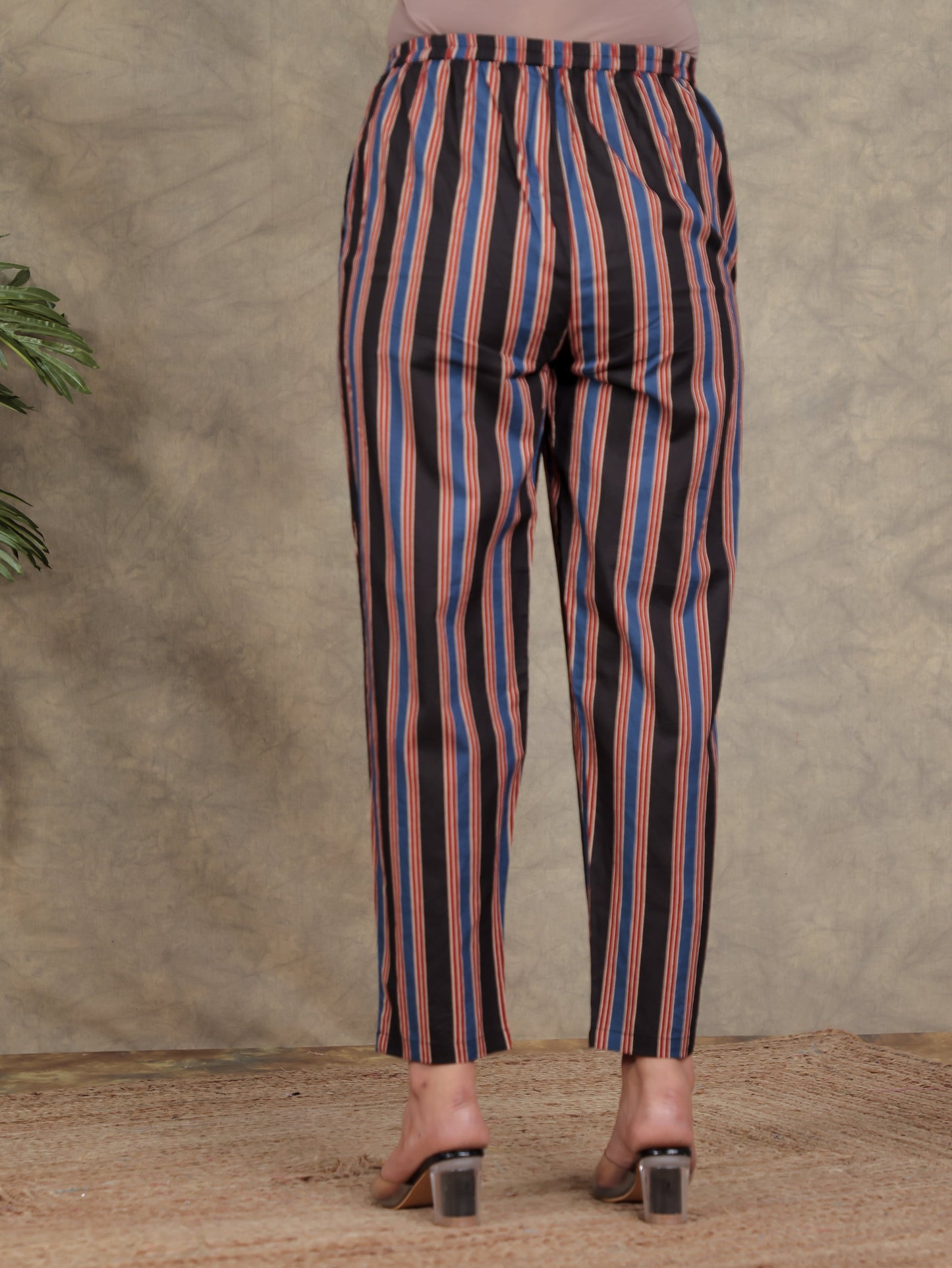 Soft Cotton Striped Black Tapered Trousers