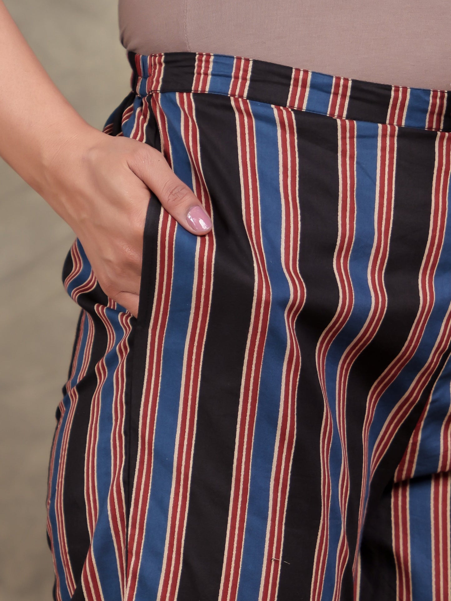 Soft Cotton Striped Black Tapered Trousers