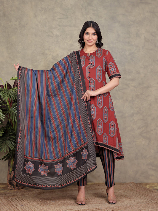 Cotton Voile Striped Red Dupatta