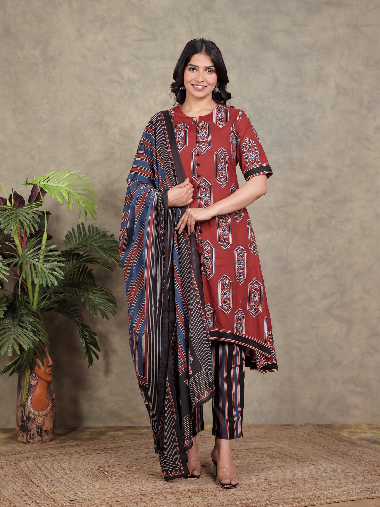 Cotton Voile Striped Red Dupatta