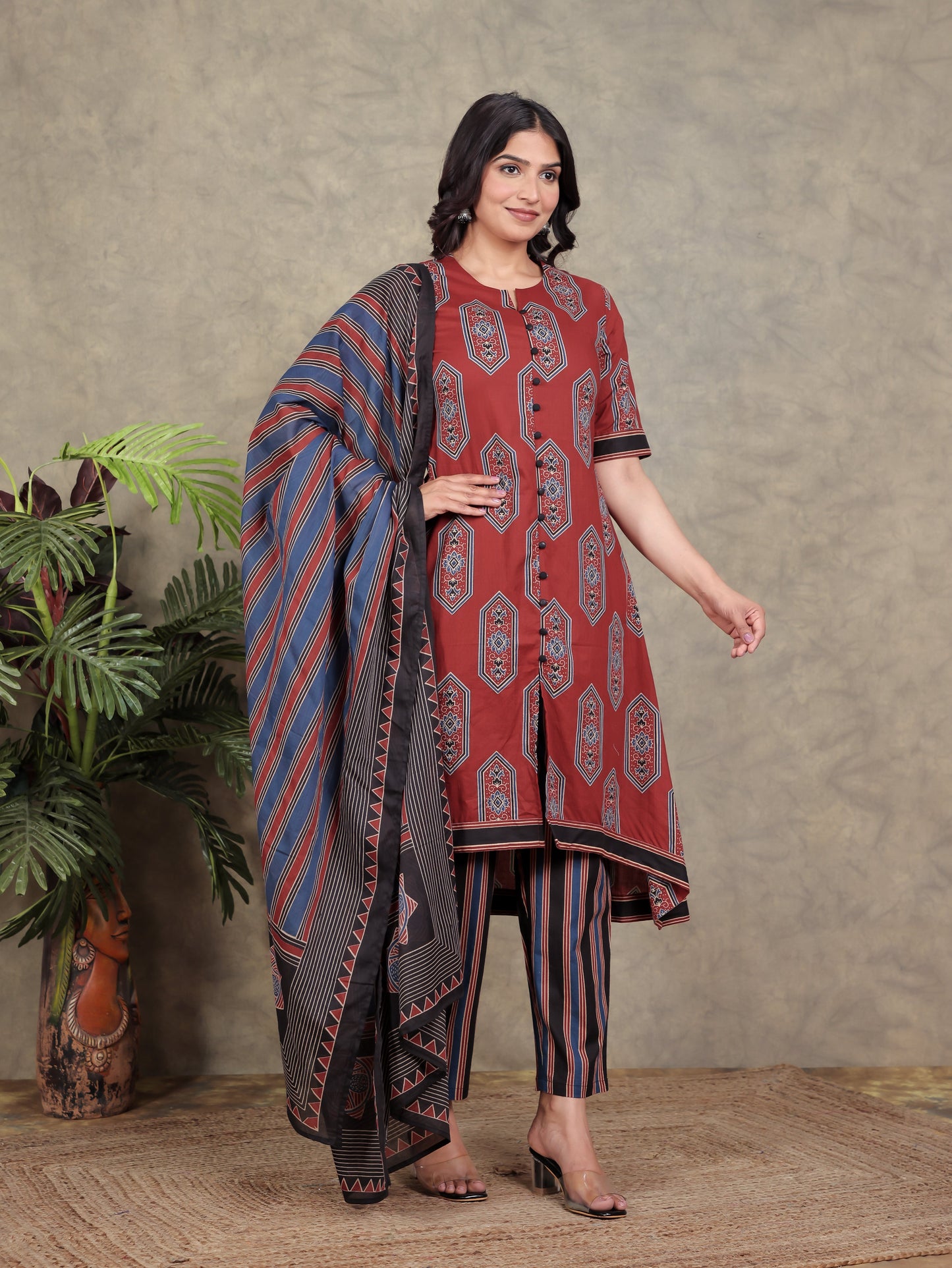 Cotton Voile Striped Red Dupatta
