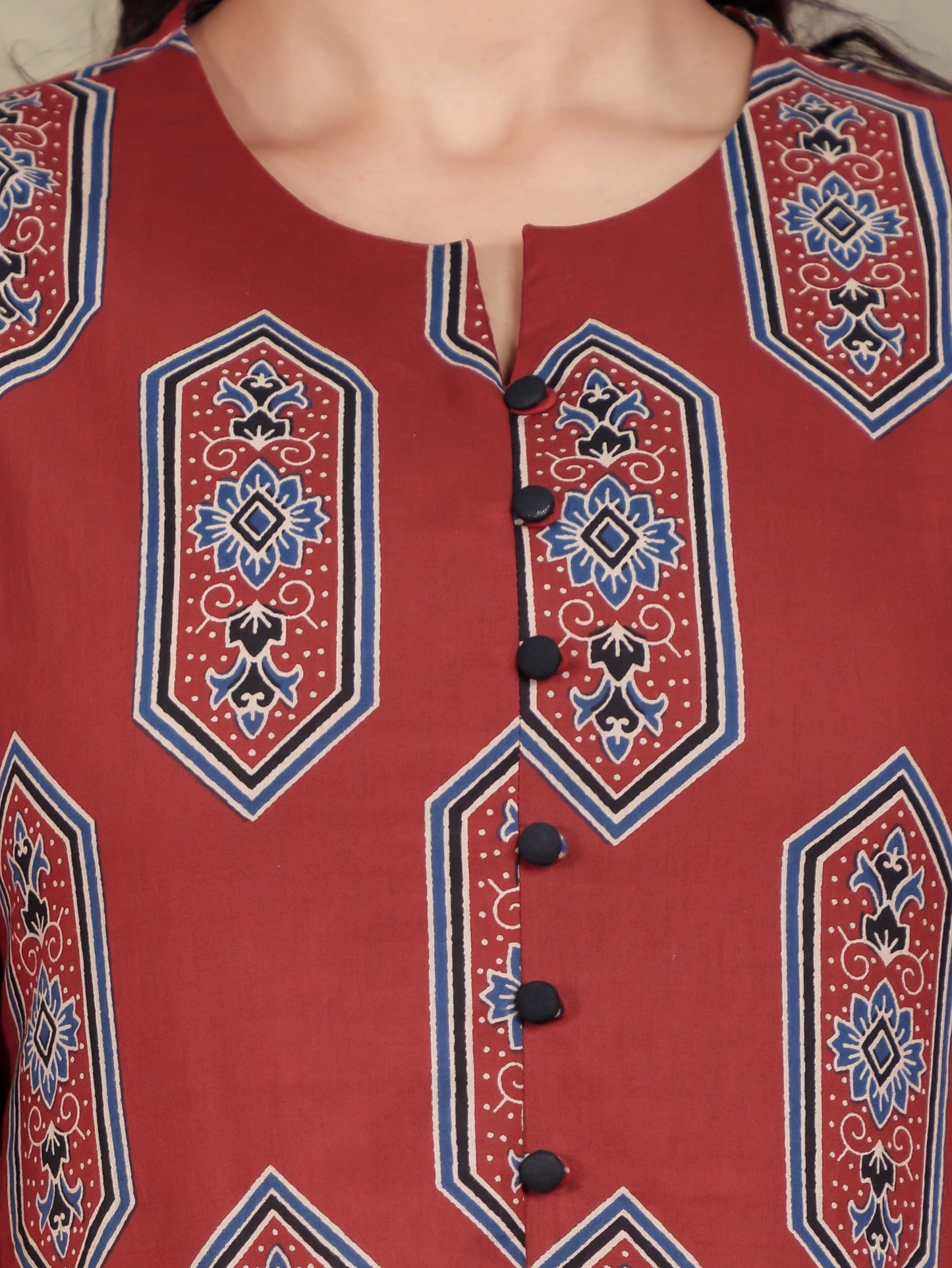 Soft Cotton Ajrakh High Low Red Kurta