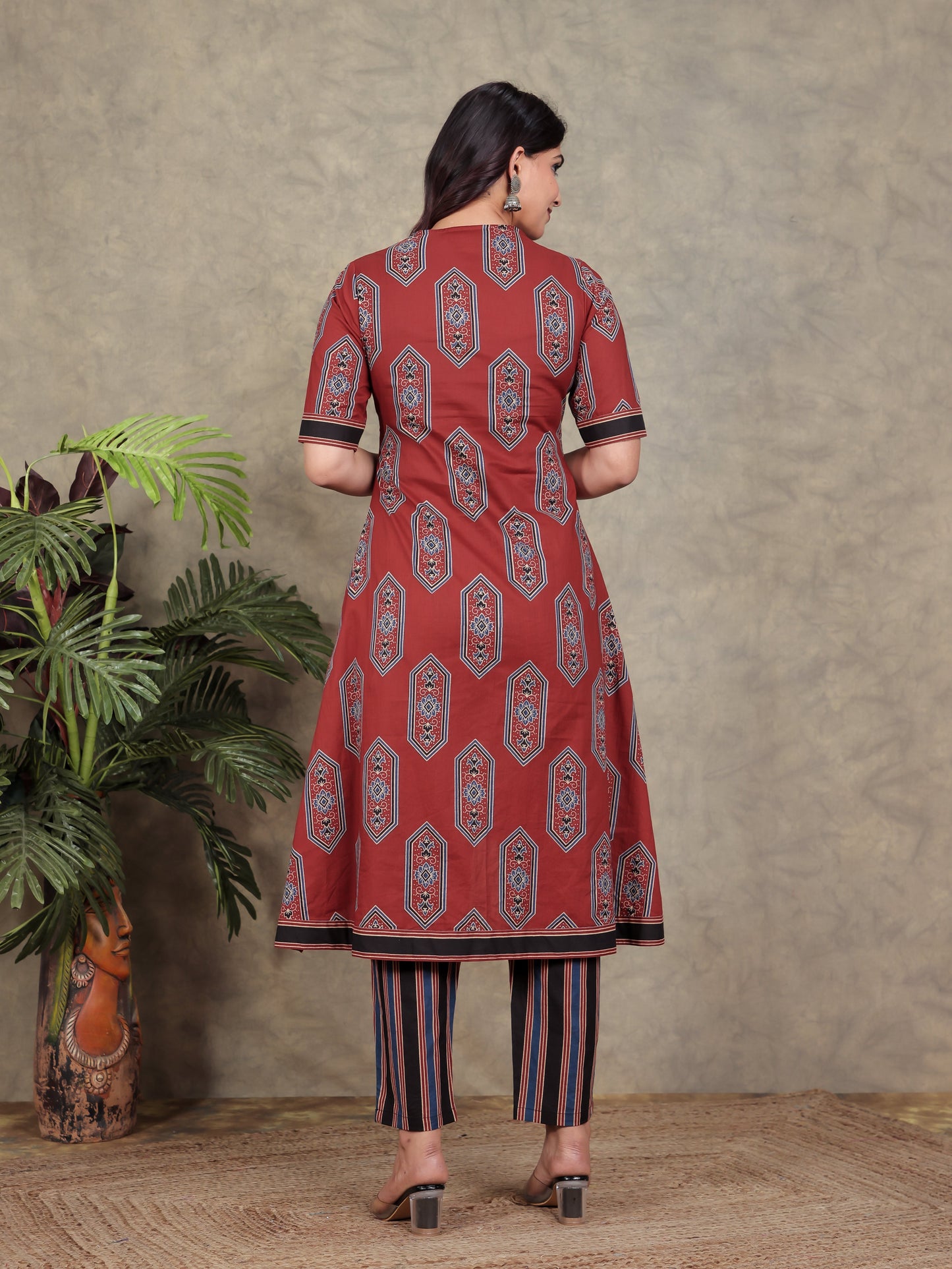 Soft Cotton Ajrakh High Low Red Kurta