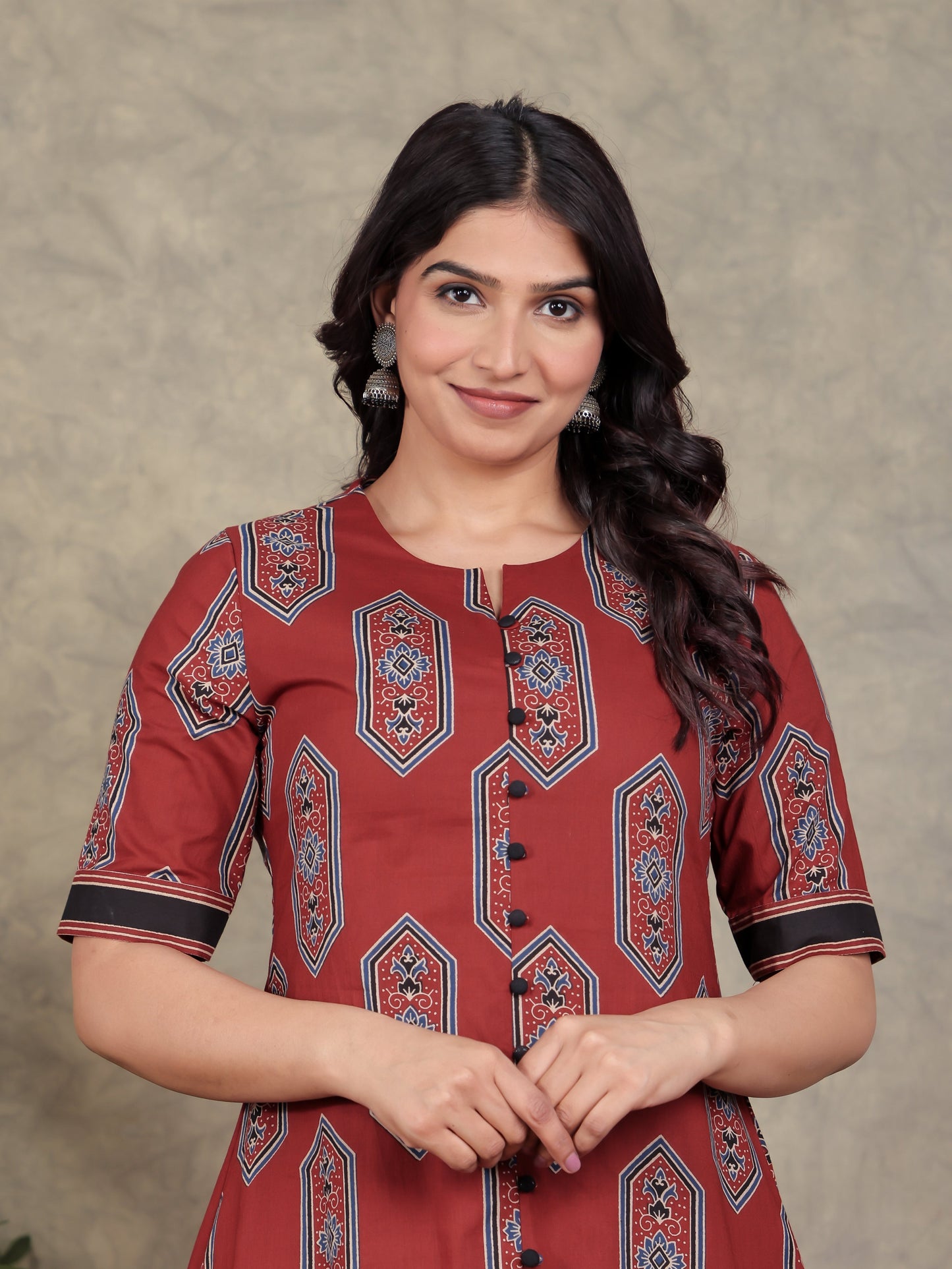Soft Cotton Ajrakh High Low Red Kurta