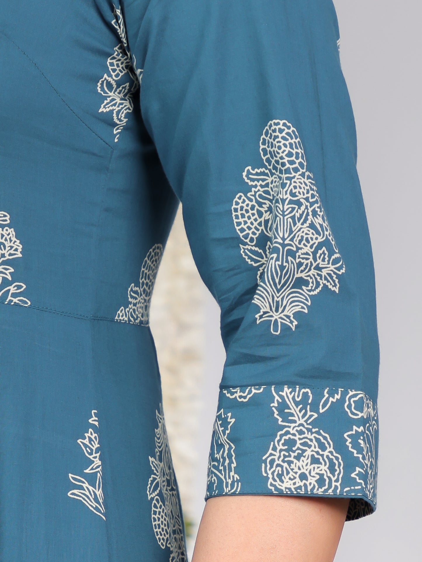 Embroidered Soft Cotton Floral Anarkali Blue Kurta