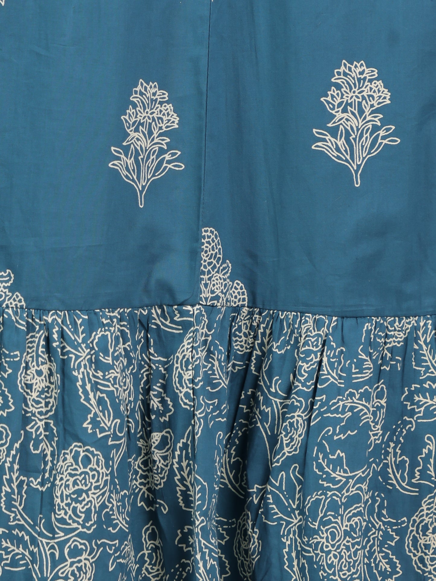 Embroidered Soft Cotton Floral Anarkali Blue Kurta