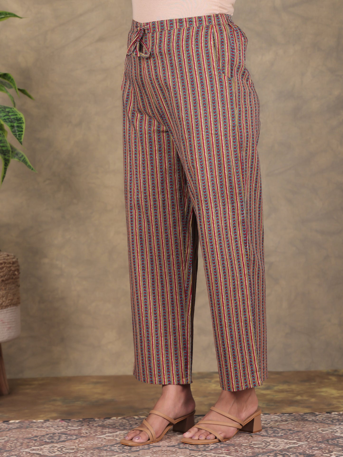 Soft Cotton Striped Multicolor Straight Trousers
