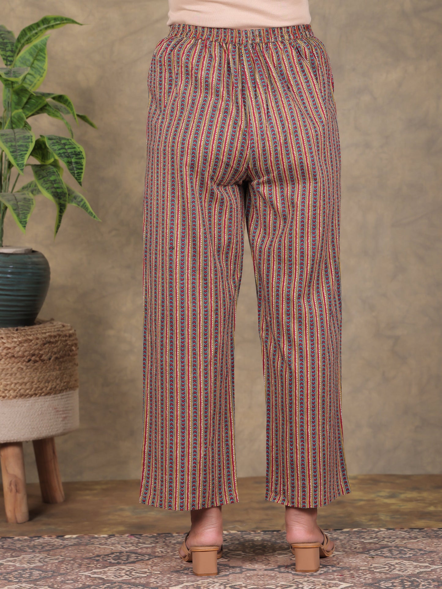Soft Cotton Striped Multicolor Straight Trousers