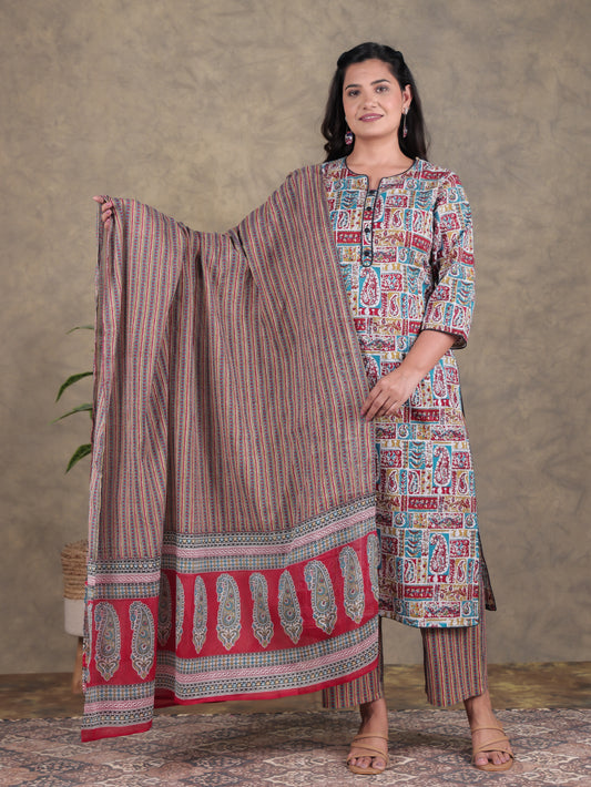 Soft Cotton Patchwork Straight Multicolor Kurta