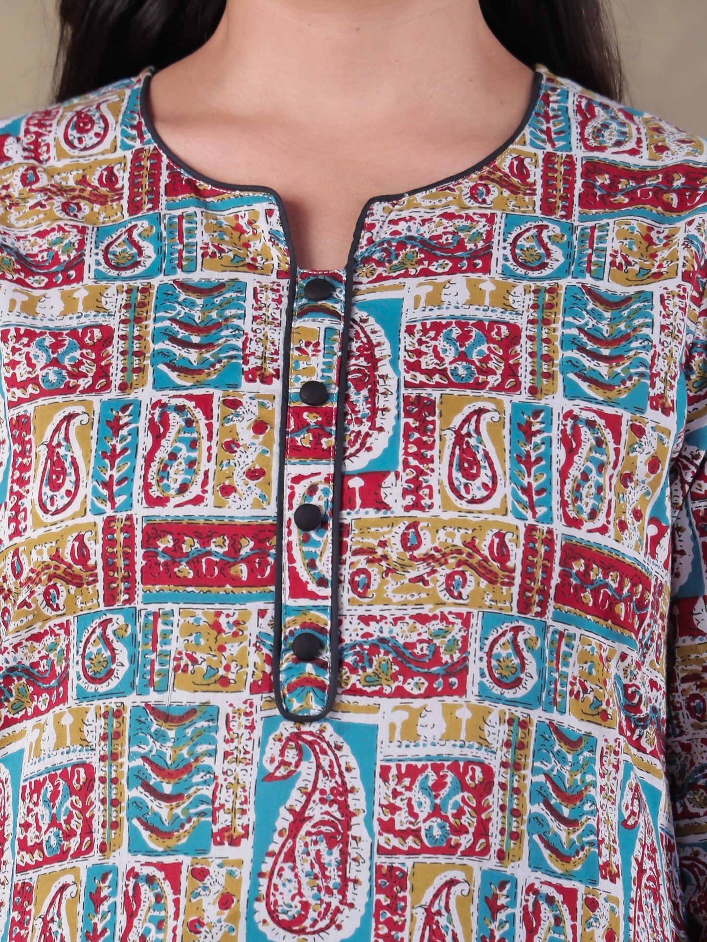 Soft Cotton Patchwork Straight Multicolor Kurta