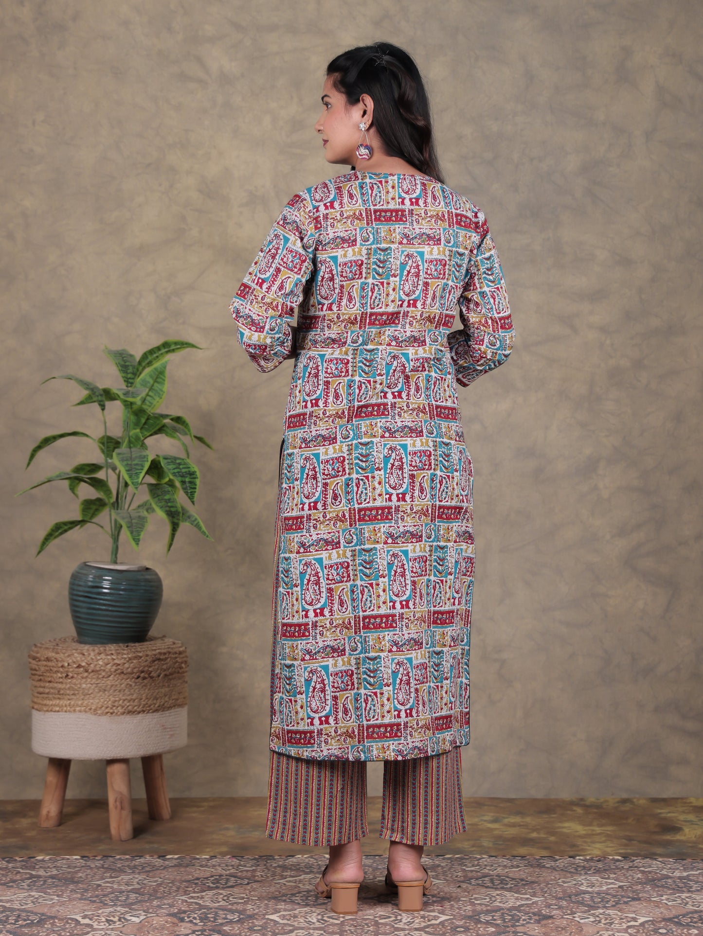 Soft Cotton Patchwork Straight Multicolor Kurta