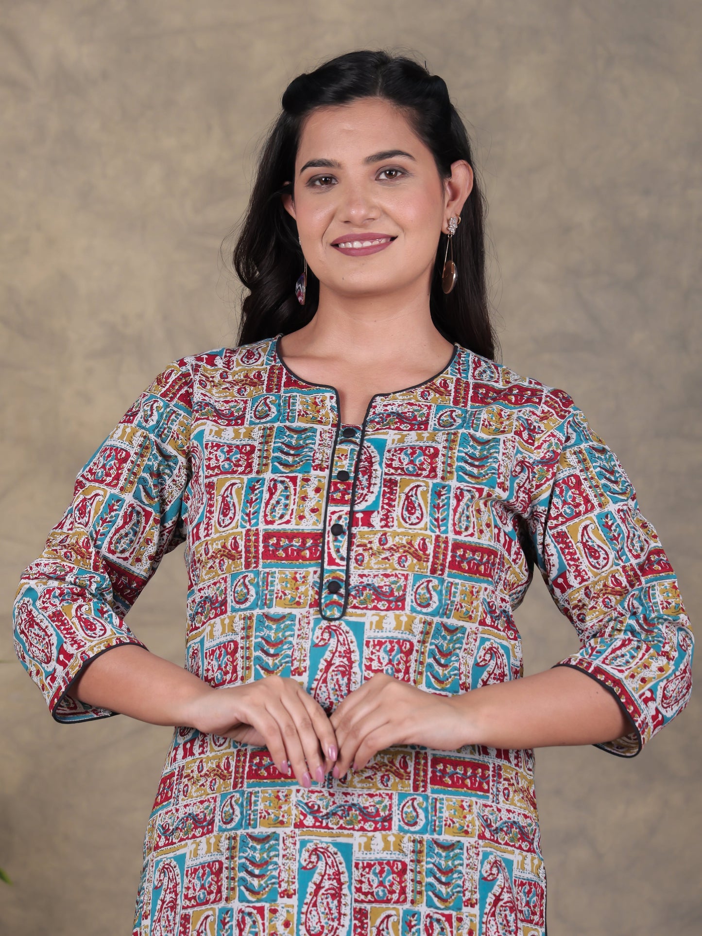 Soft Cotton Patchwork Straight Multicolor Kurta