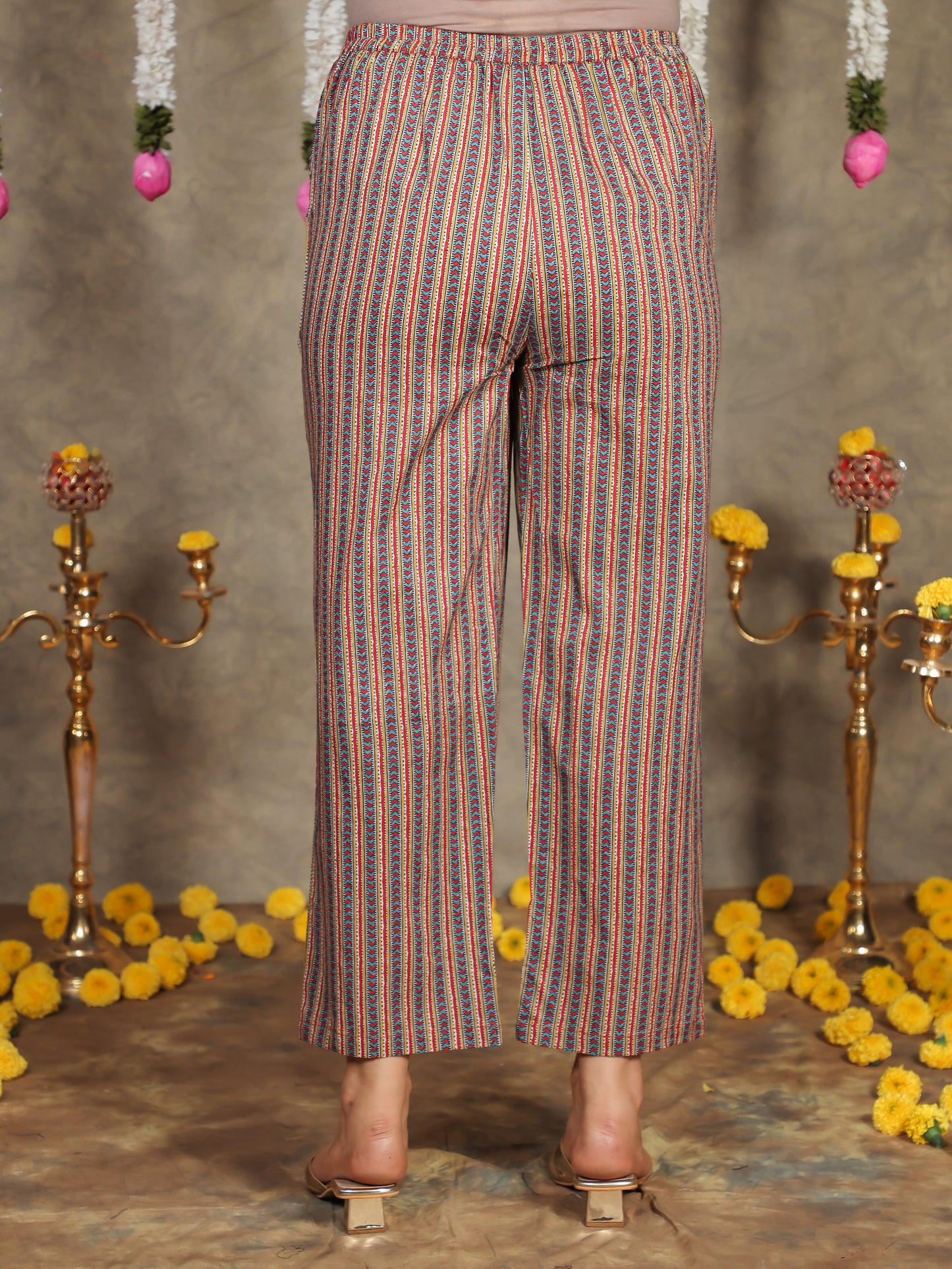 Soft Cotton Striped Red Straight Trousers