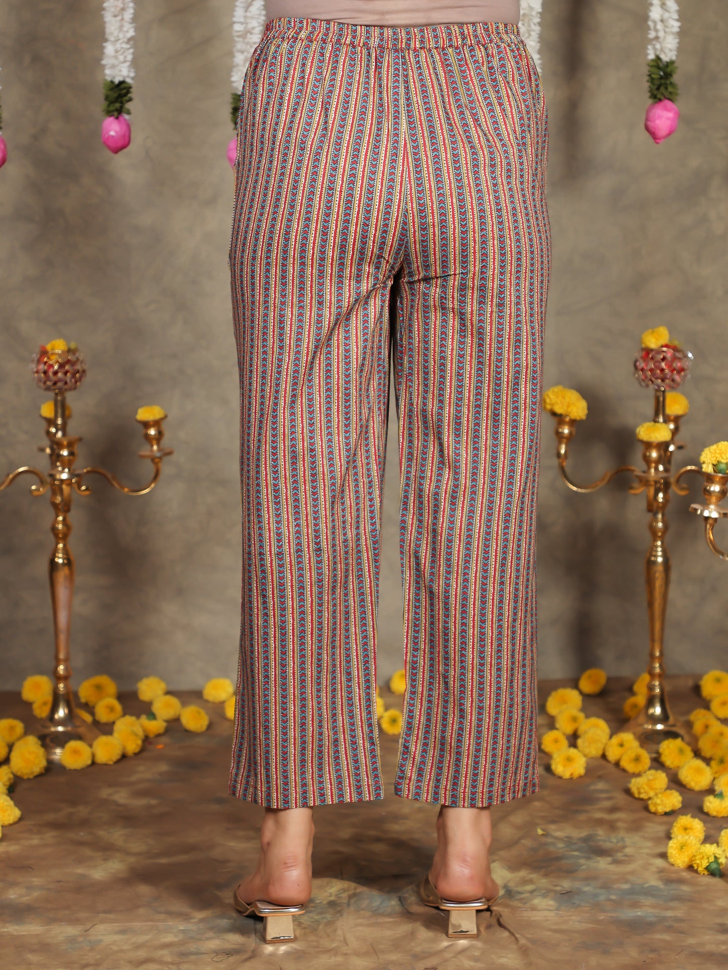 Soft Cotton Striped Red Straight Trousers