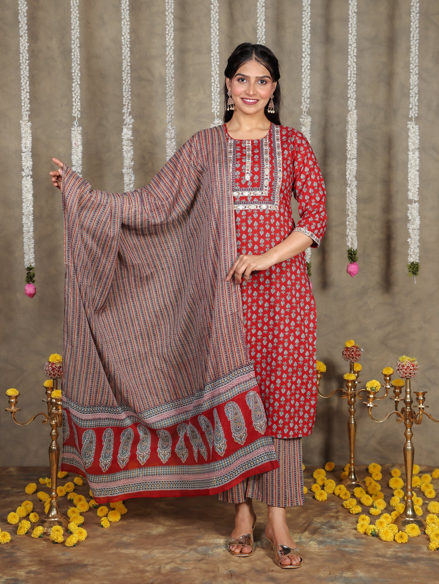 Cotton Voile Striped Red Dupatta