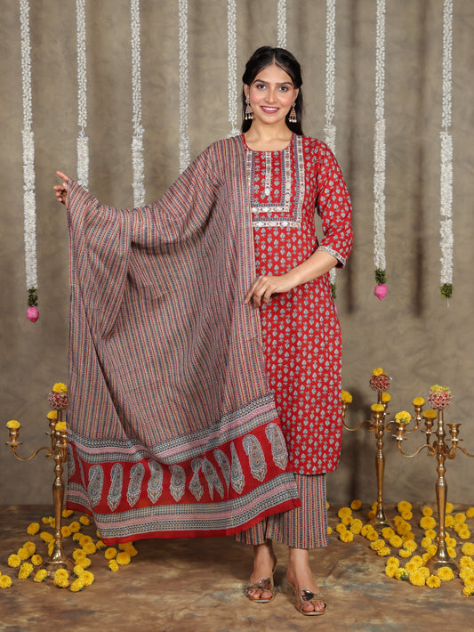 Cotton Voile Striped Red Dupatta