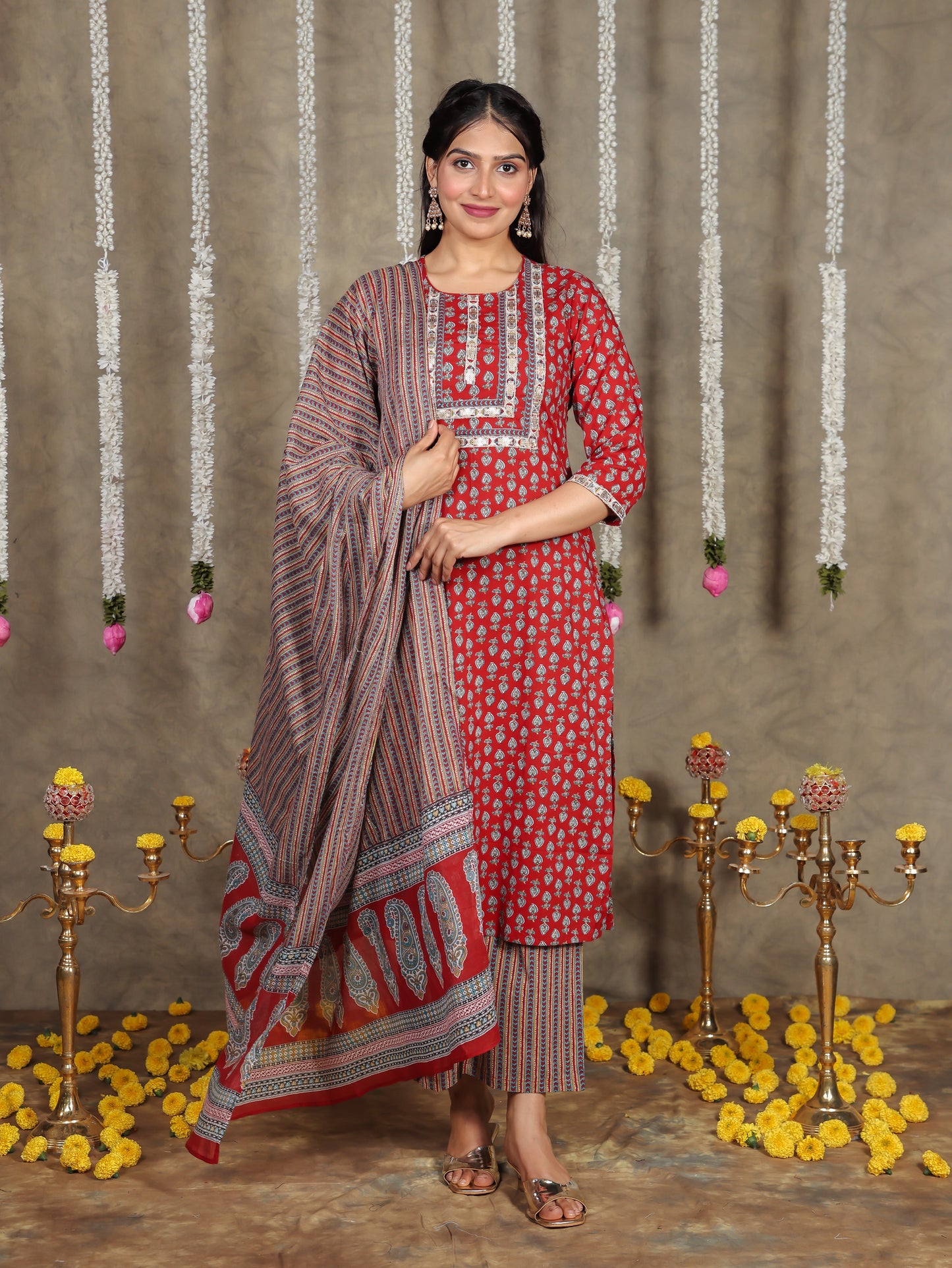 Cotton Voile Striped Red Dupatta