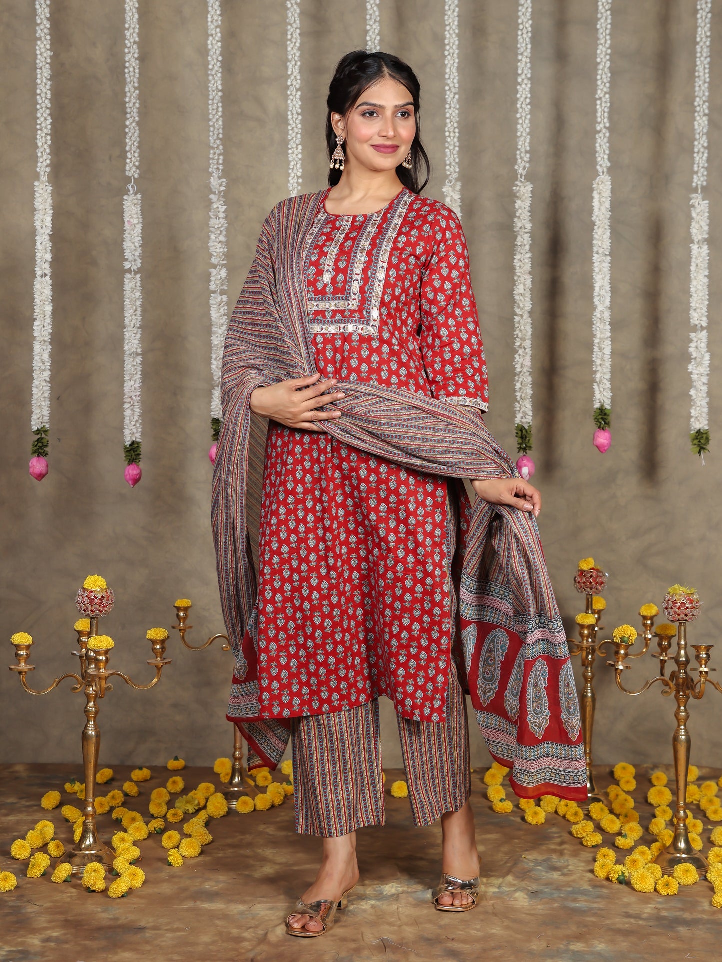 Cotton Voile Striped Red Dupatta