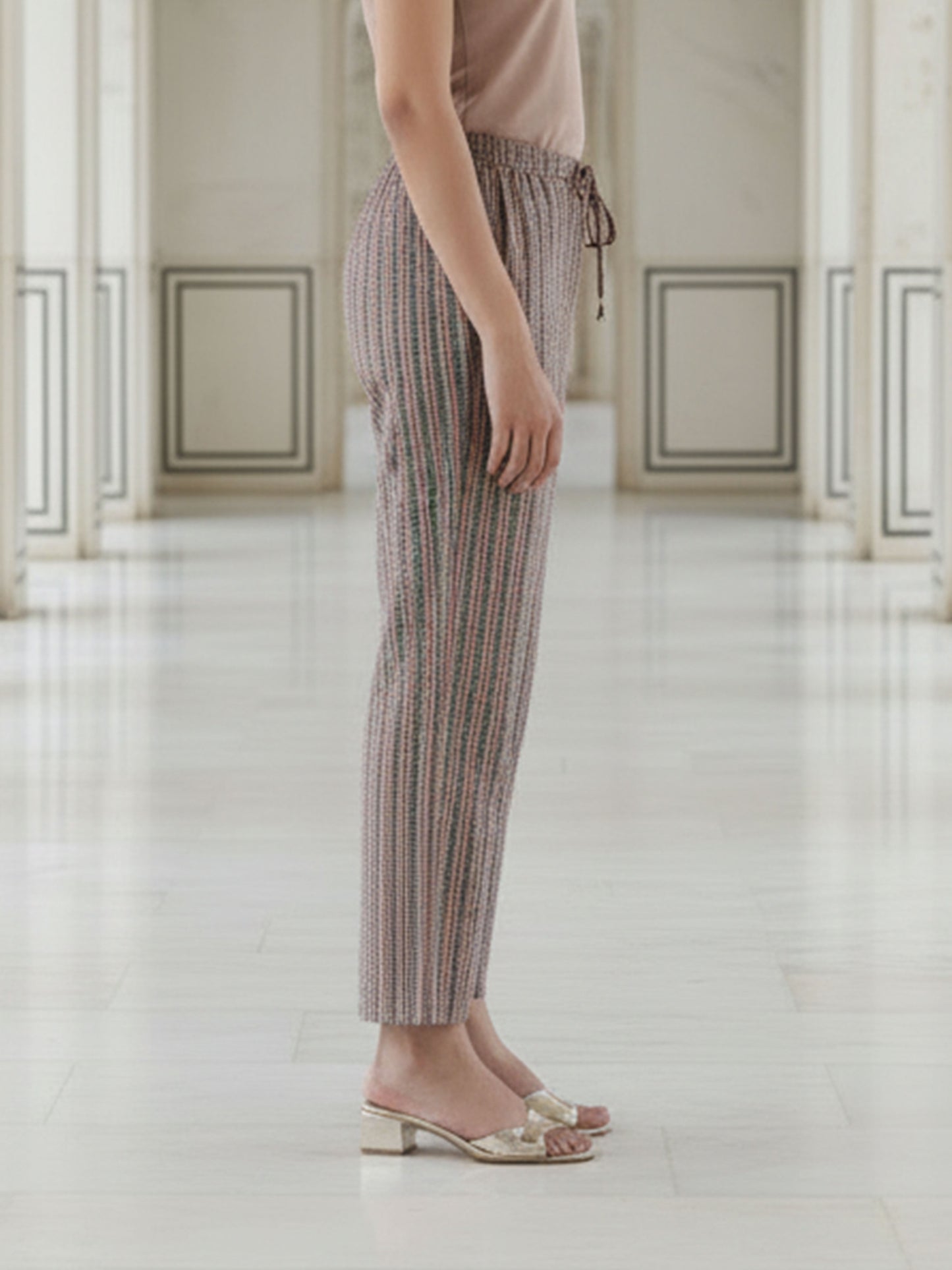 Soft Cotton Striped Red Straight Trousers