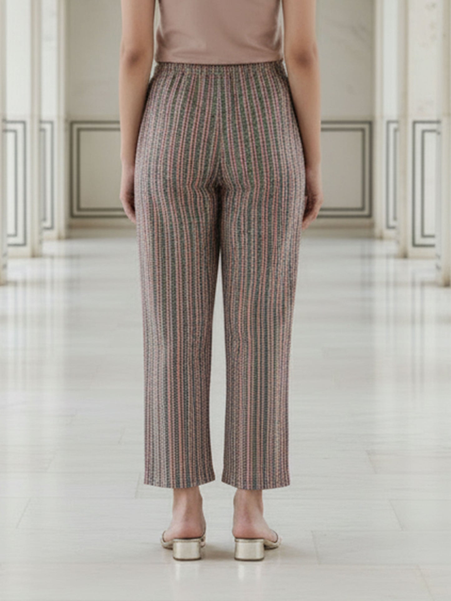 Soft Cotton Striped Red Straight Trousers