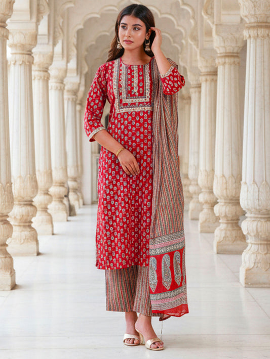 Cotton Voile Striped Red Dupatta
