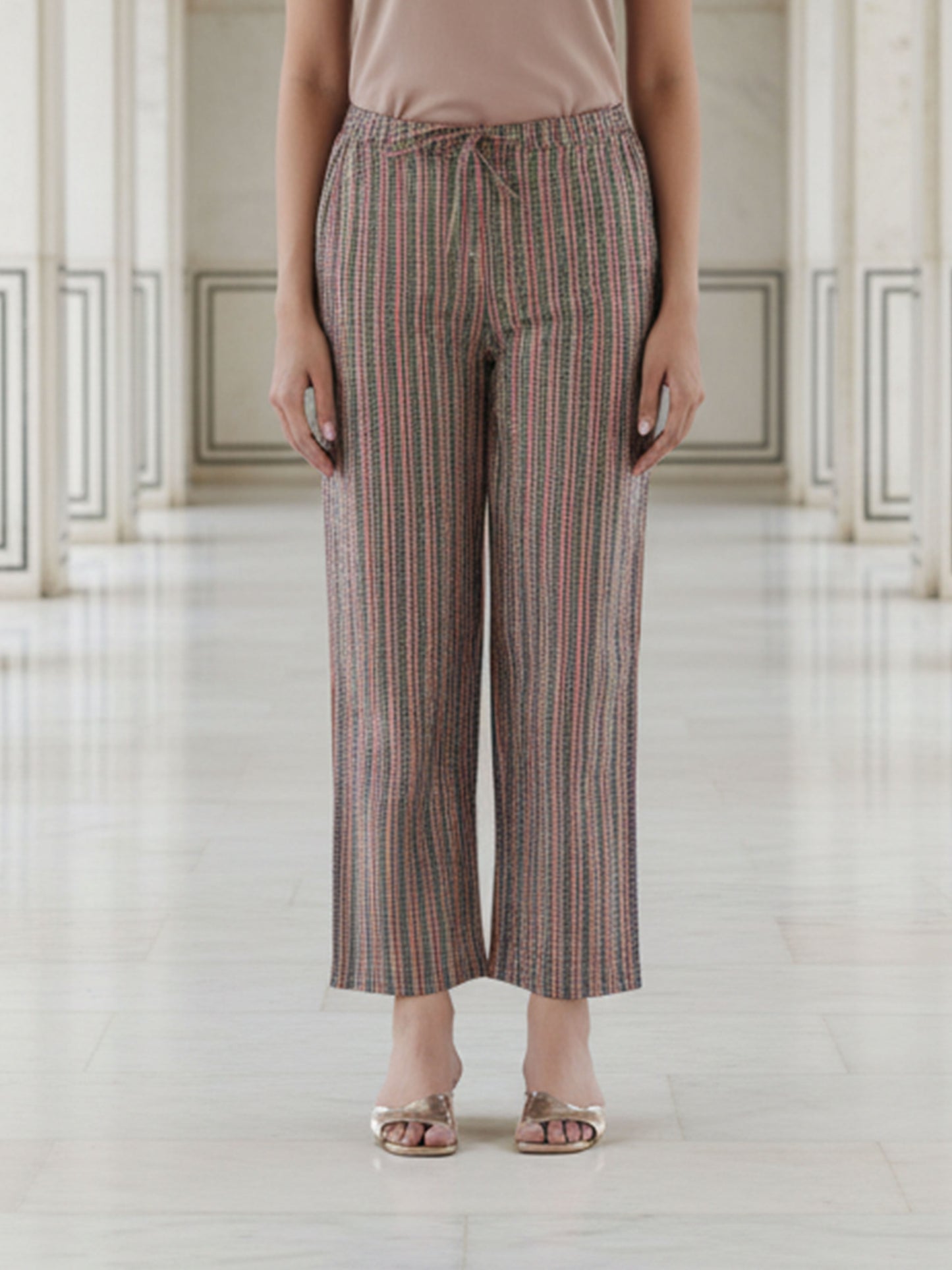 Soft Cotton Striped Red Straight Trousers