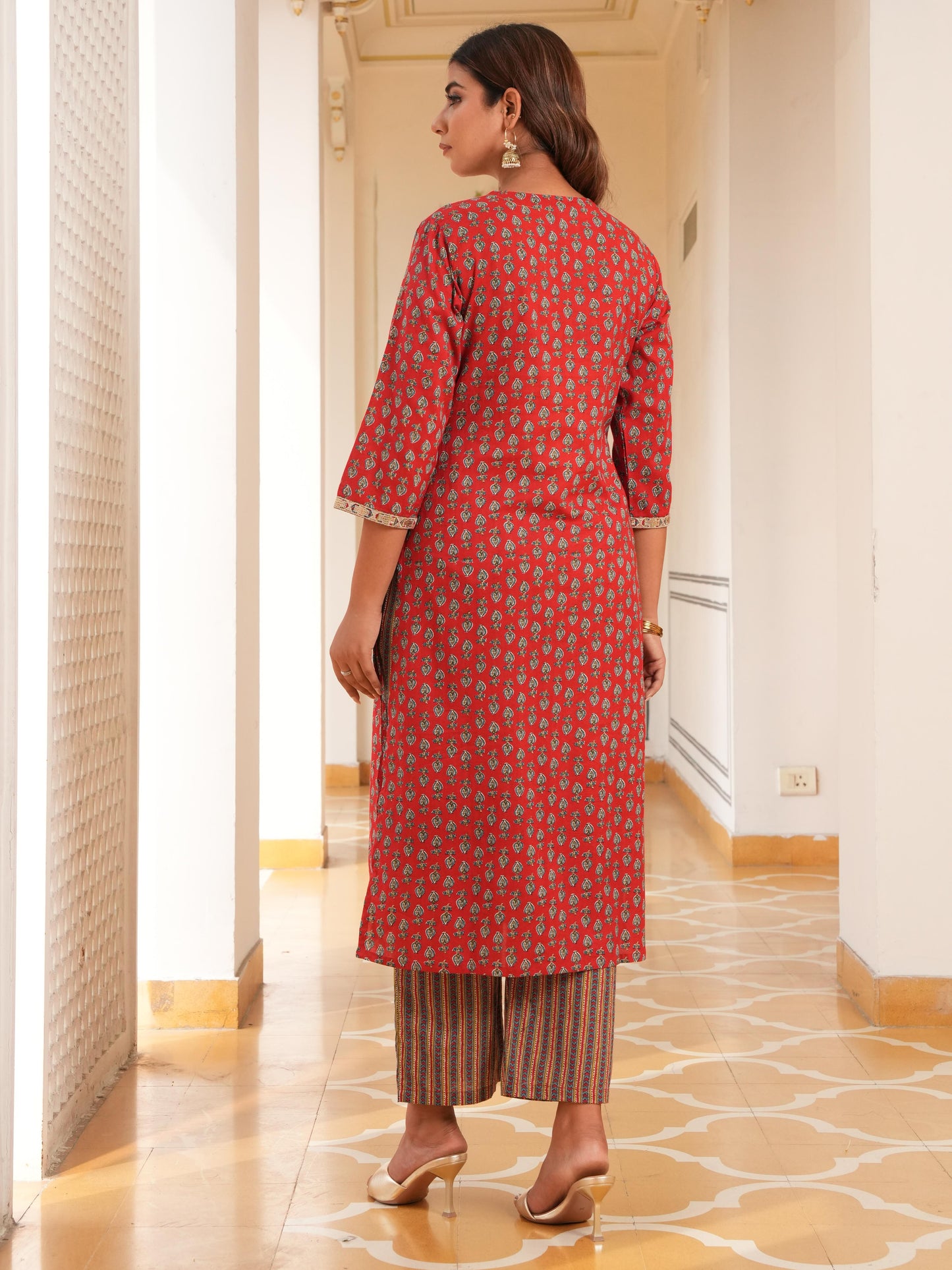 Embroidered Soft Cotton Floral Straight Red Kurta