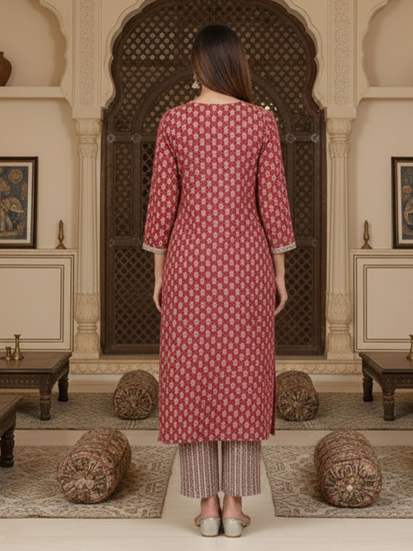 Embroidered Soft Cotton Floral Straight Red Kurta