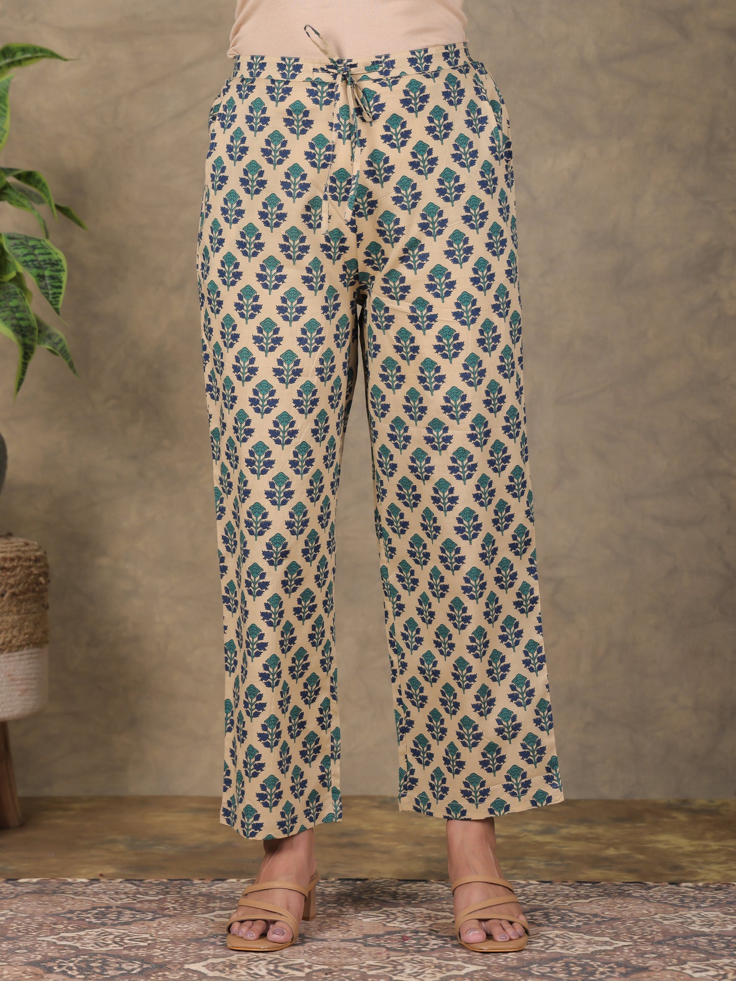Soft Cotton Butti Beige Straight Trousers