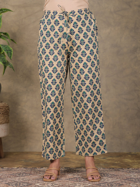 Soft Cotton Butti Beige Straight Trousers
